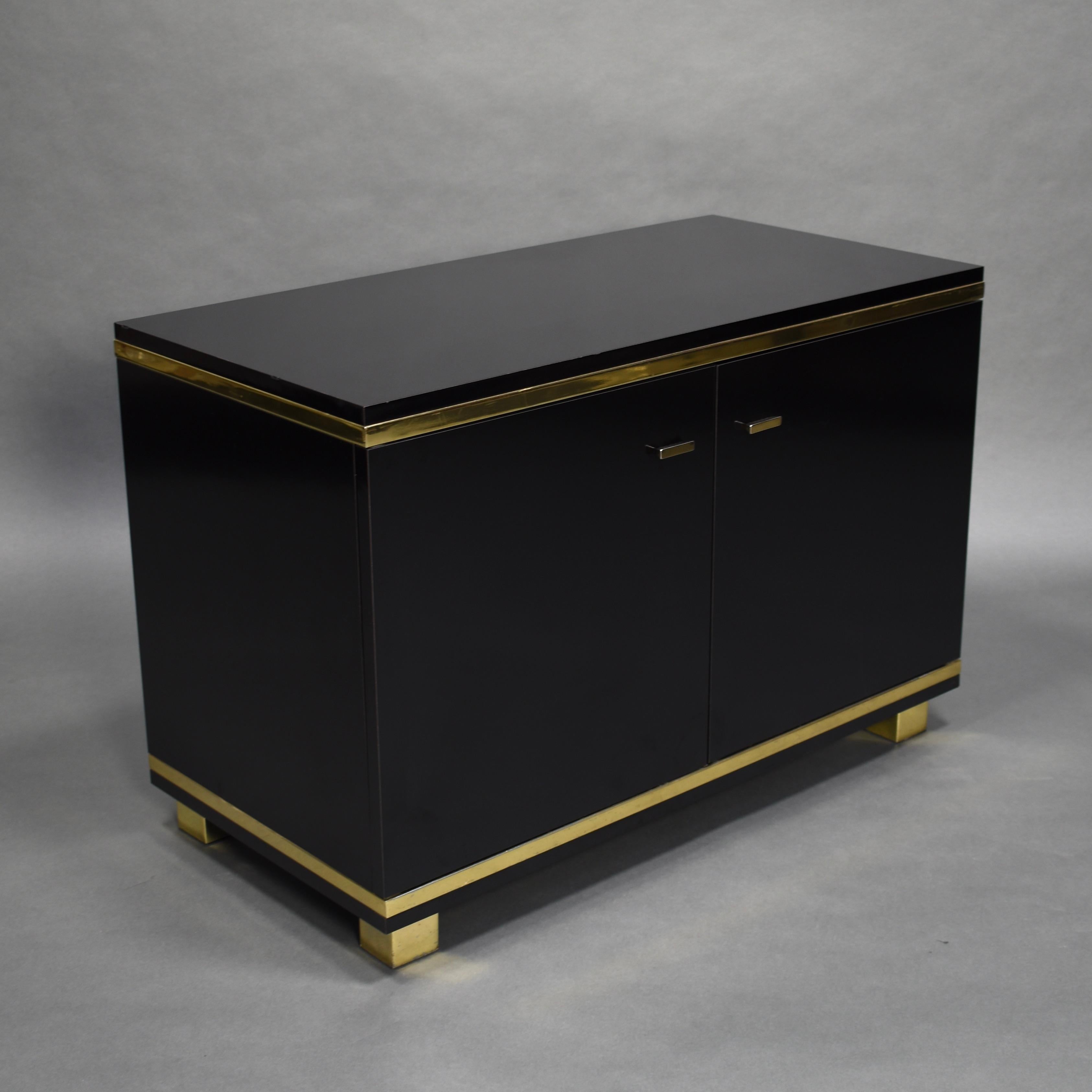 Late 20th Century Willy Rizzo Style Black Credenza with Brass Details, Italy, circa 1970