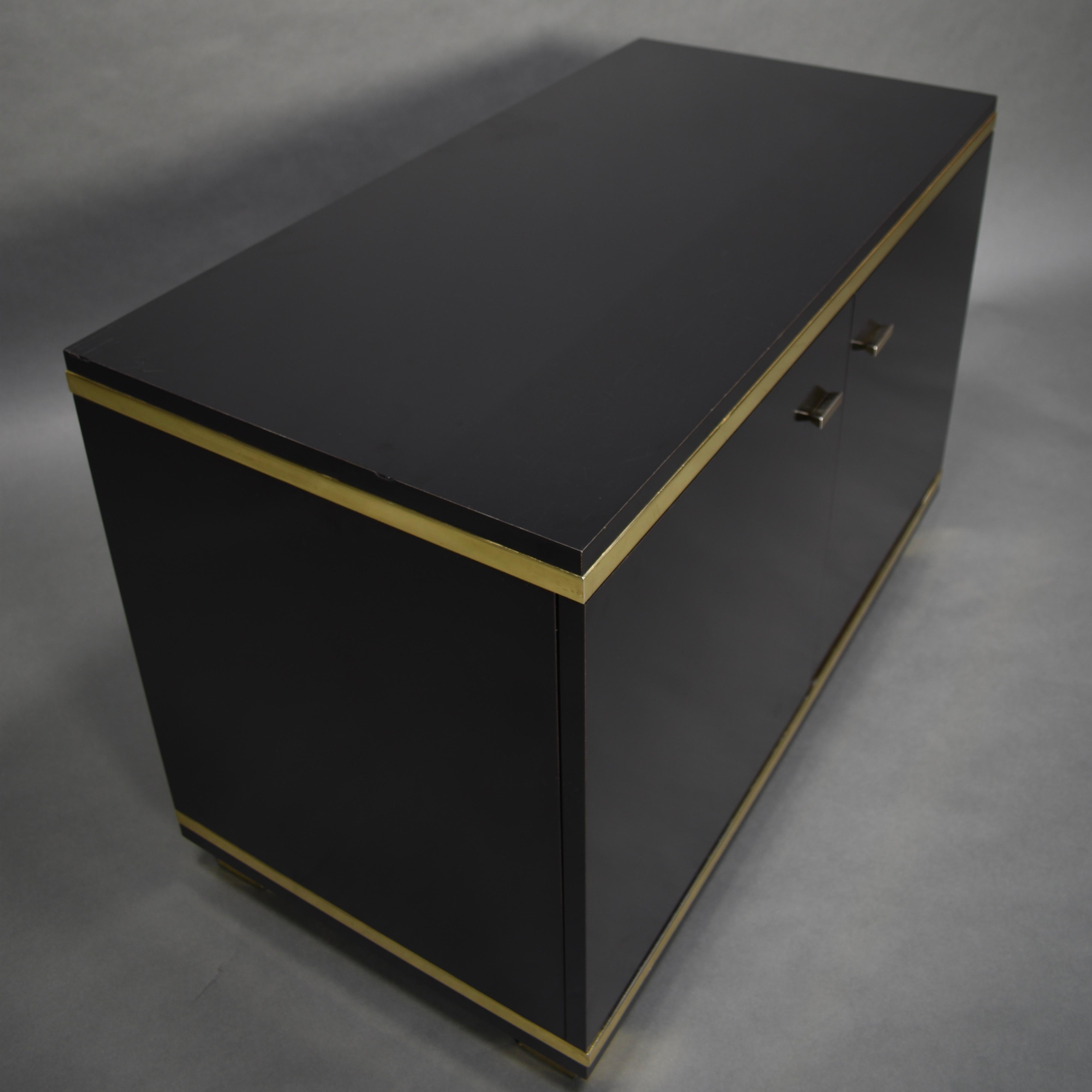 Willy Rizzo Style Black Credenza with Brass Details, Italy, circa 1970 1
