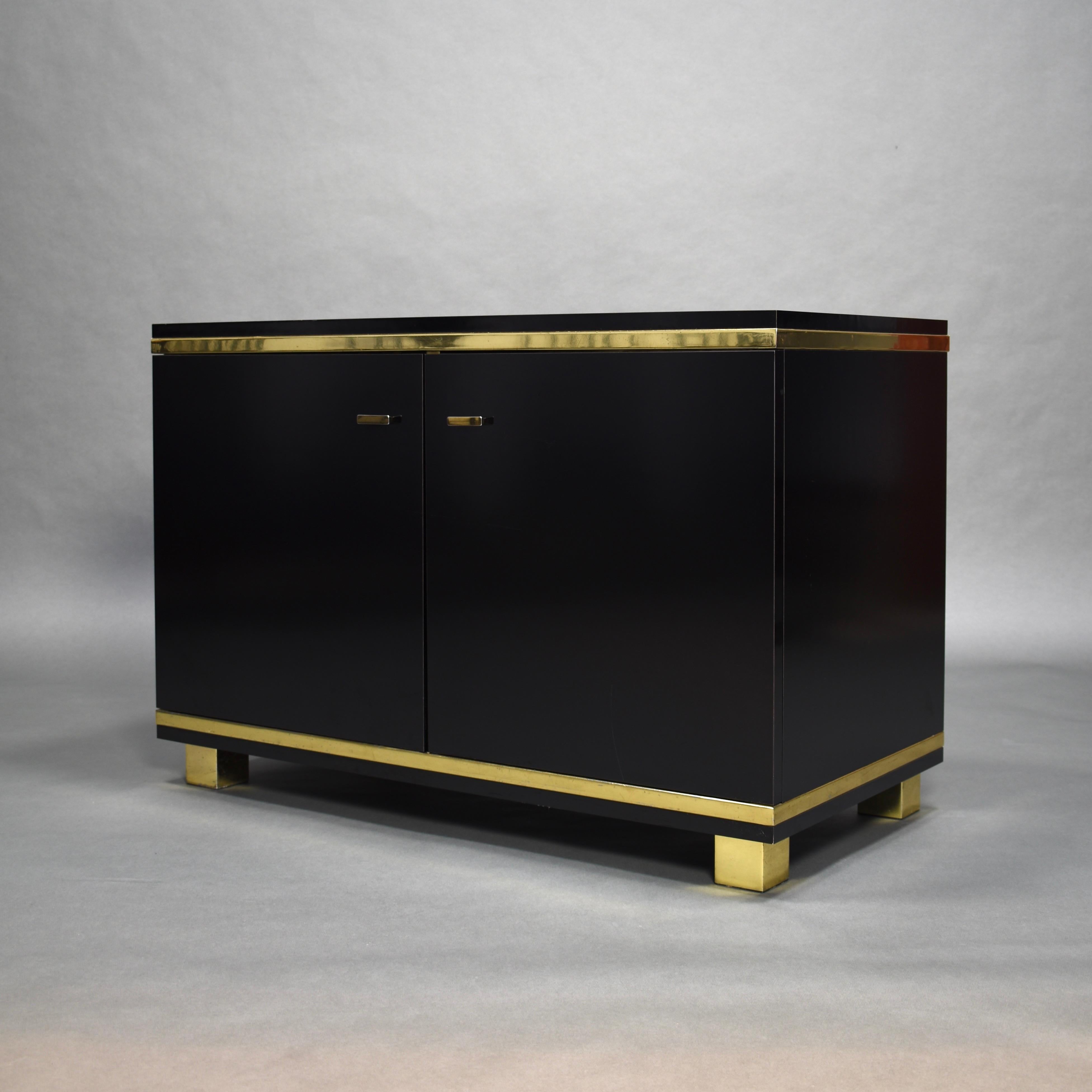 Willy Rizzo Style Black Credenza with Brass Details, Italy, circa 1970 3