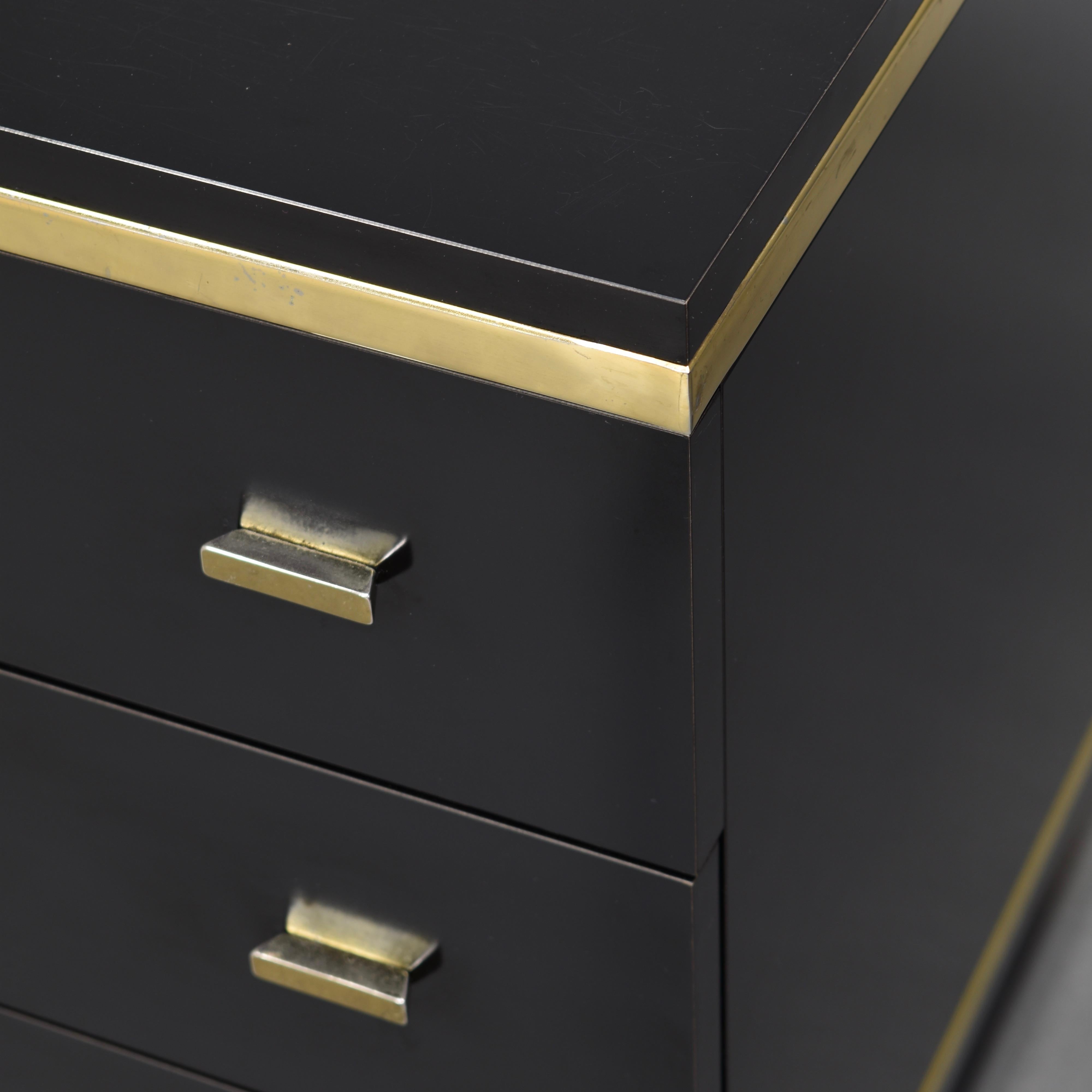 Willy Rizzo Style Black Drawer Cabinet with Brass Details, Italy, circa 1970 6