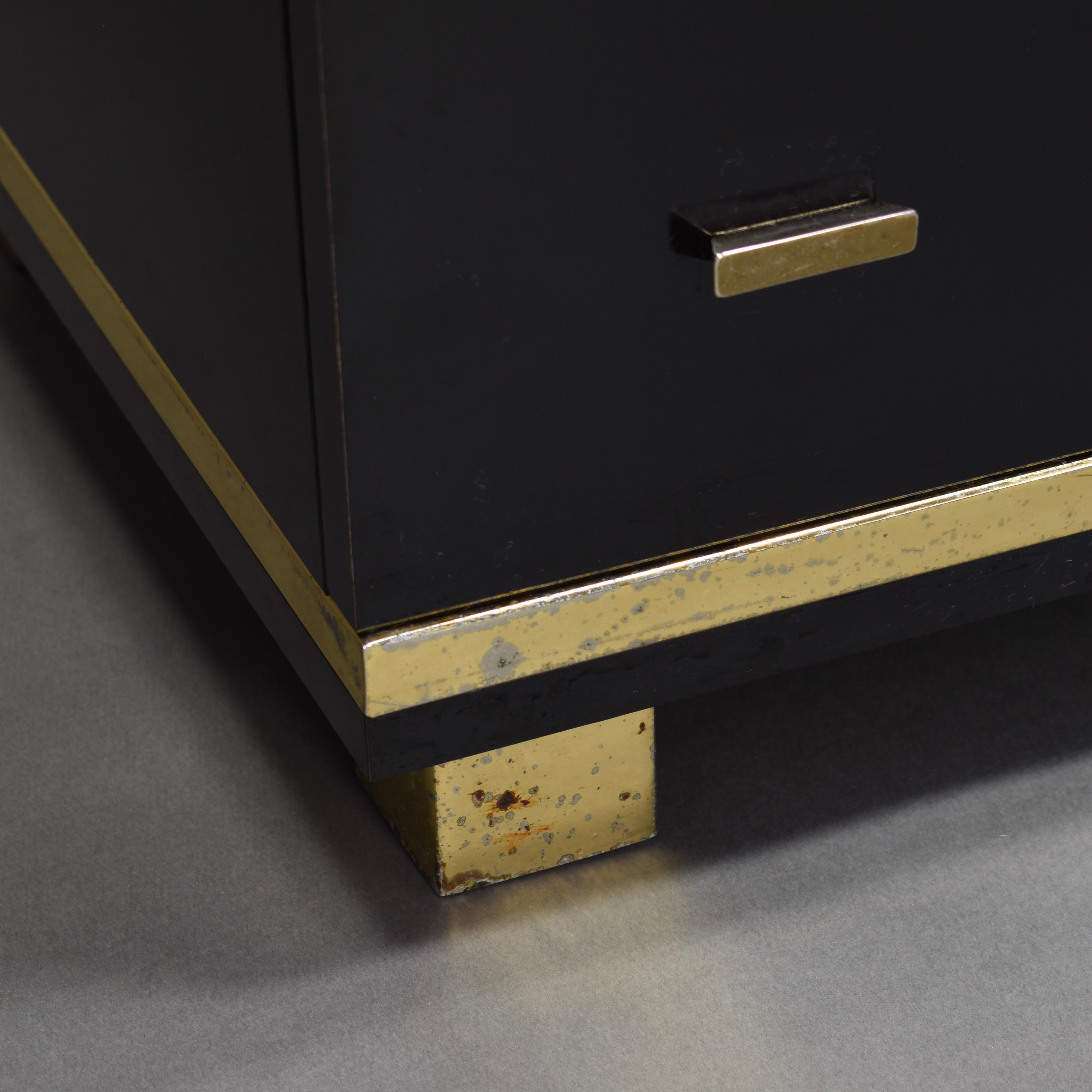 Willy Rizzo Style Black Drawer Cabinet with Brass Details, Italy, circa 1970 7