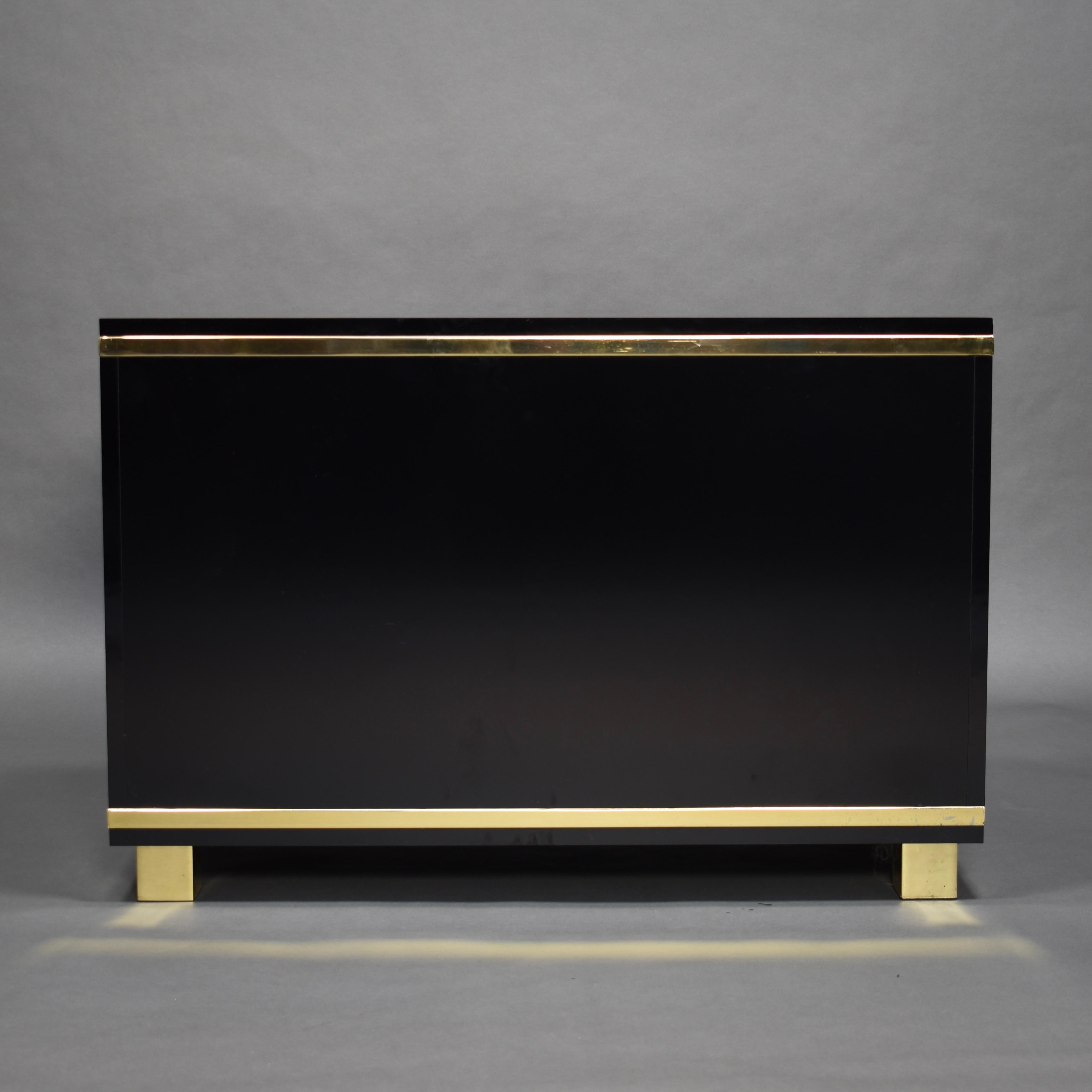 Mid-Century Modern Willy Rizzo Style Black Drawer Cabinet with Brass Details, Italy, circa 1970