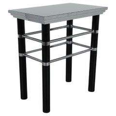 Mesa consola de metal esmaltado negro y cromo estilo Willy Rizzo Años 70-80