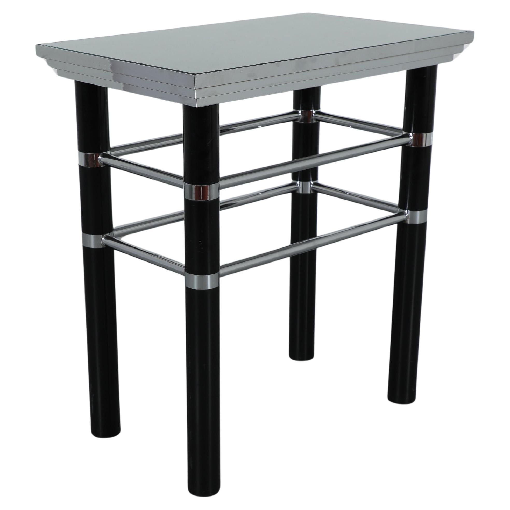 Willy Rizzo Style Black Enameled Metal 
Chrome Console Table 1970s-80s For Sale