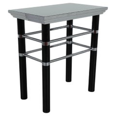 Willy Rizzo Style Black Enameled Metal 
Chrome Console Table 1970s-80s