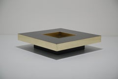 Willy Rizzo style Black Formica and Brass Coffee Table / Cocktail table, 1970s