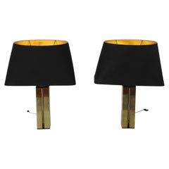 Lampes de table en laiton de style Willy Rizzo par Belgo Chrom, 1970
