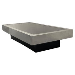 Willy Rizzo Style Brushed Steel 
Black Glass Coffee Table, Circa 1970s