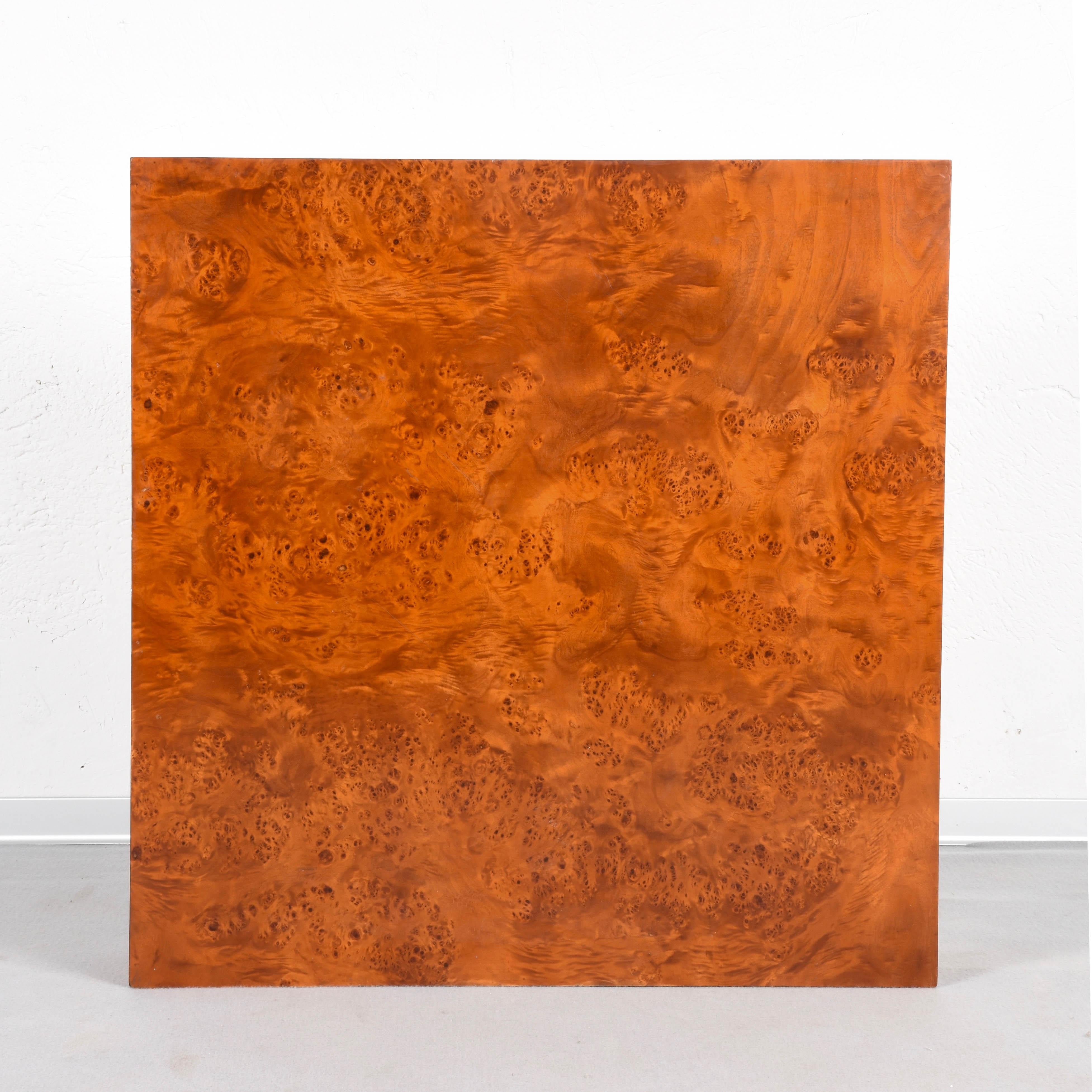 Willy Rizzo Style, Burl Wooden Coffee Table Square with Brass Base, Italy, 1970s 6