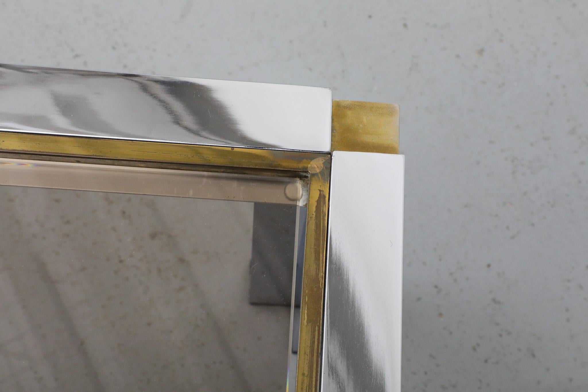 Tavolino da caffè in ottone e cromo in stile Willy Rizzo, Belgo Chrome, anni '70 7