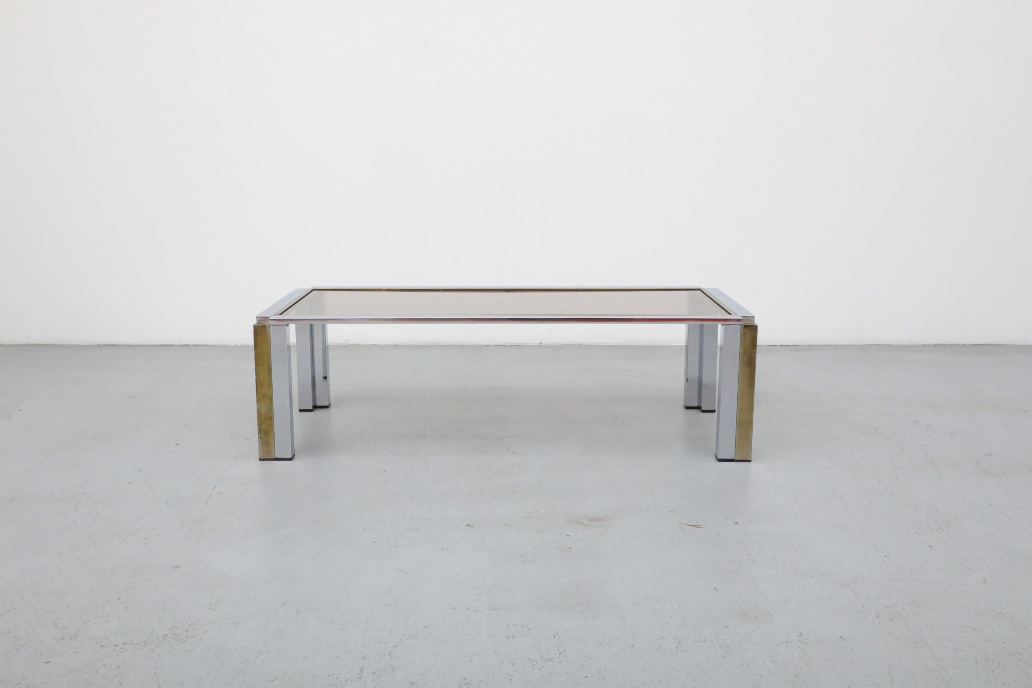 Tavolino da caffè in ottone e cromo in stile Willy Rizzo, Belgo Chrome, anni '70 In condizioni buone a Los Angeles, CA