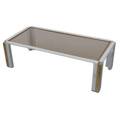 Willy Rizzo Style Chrome and Brass Coffee Table, Belgo Chrom, 1970s