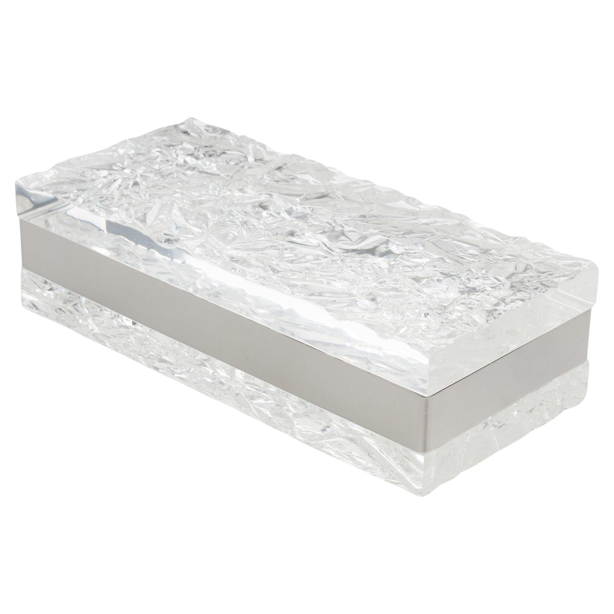 Boîte de style Willy Rizzo en chrome et lucite à effet de glace, circa 1970 en vente