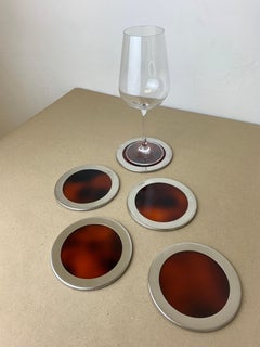 Willy Rizzo Style Coasters in Faux Tortoise Shell, Set of 5, Italy, 1970's