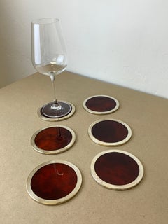 Willy Rizzo Style Coasters in Faux Tortoise Shell, Set of 6, 1970