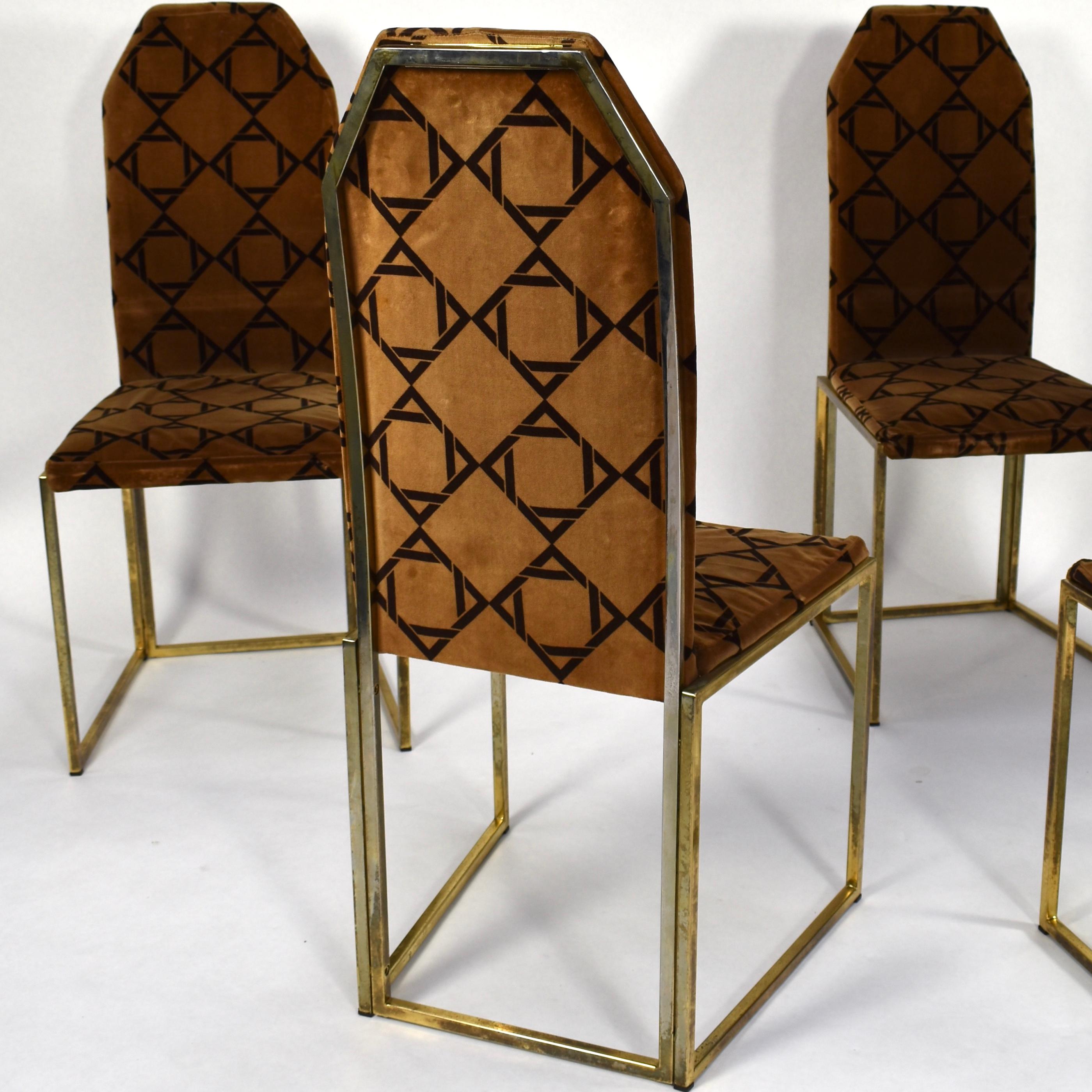 Willy Rizzo Style Dining Chairs in Velvet and Gold, Italy, circa 1970 4