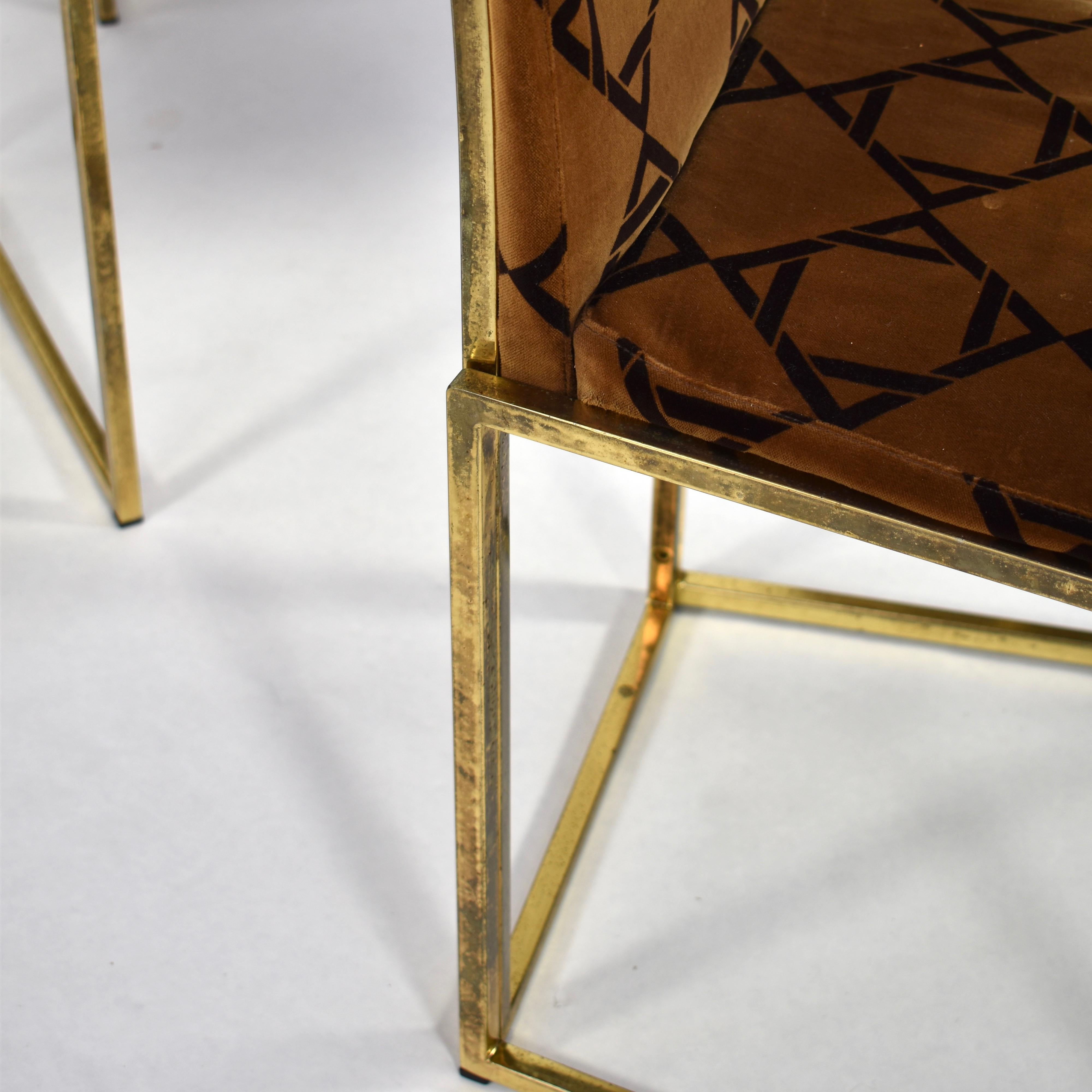 Willy Rizzo Style Dining Chairs in Velvet and Gold, Italy, circa 1970 1