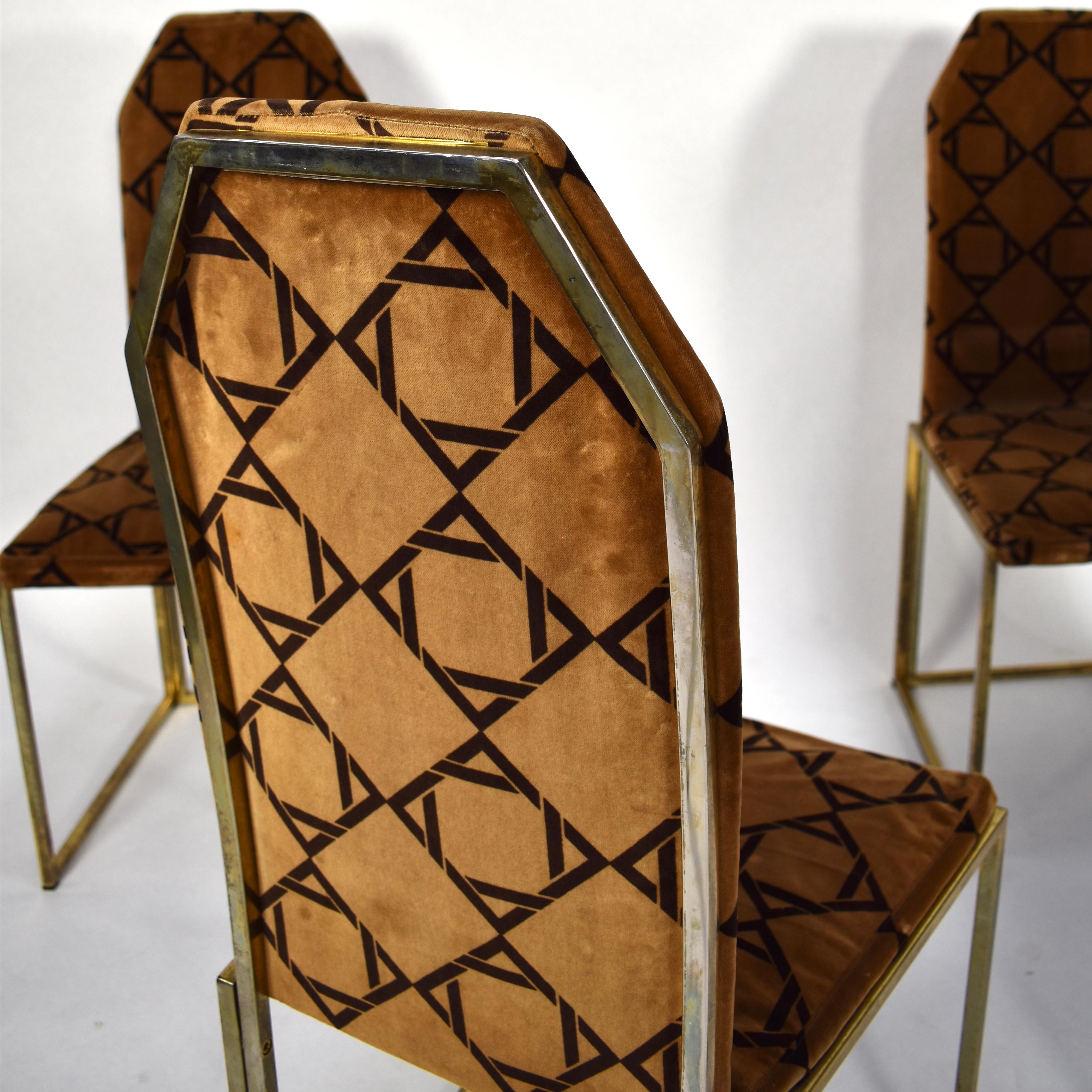 Willy Rizzo Style Dining Chairs in Velvet and Gold, Italy, circa 1970 3
