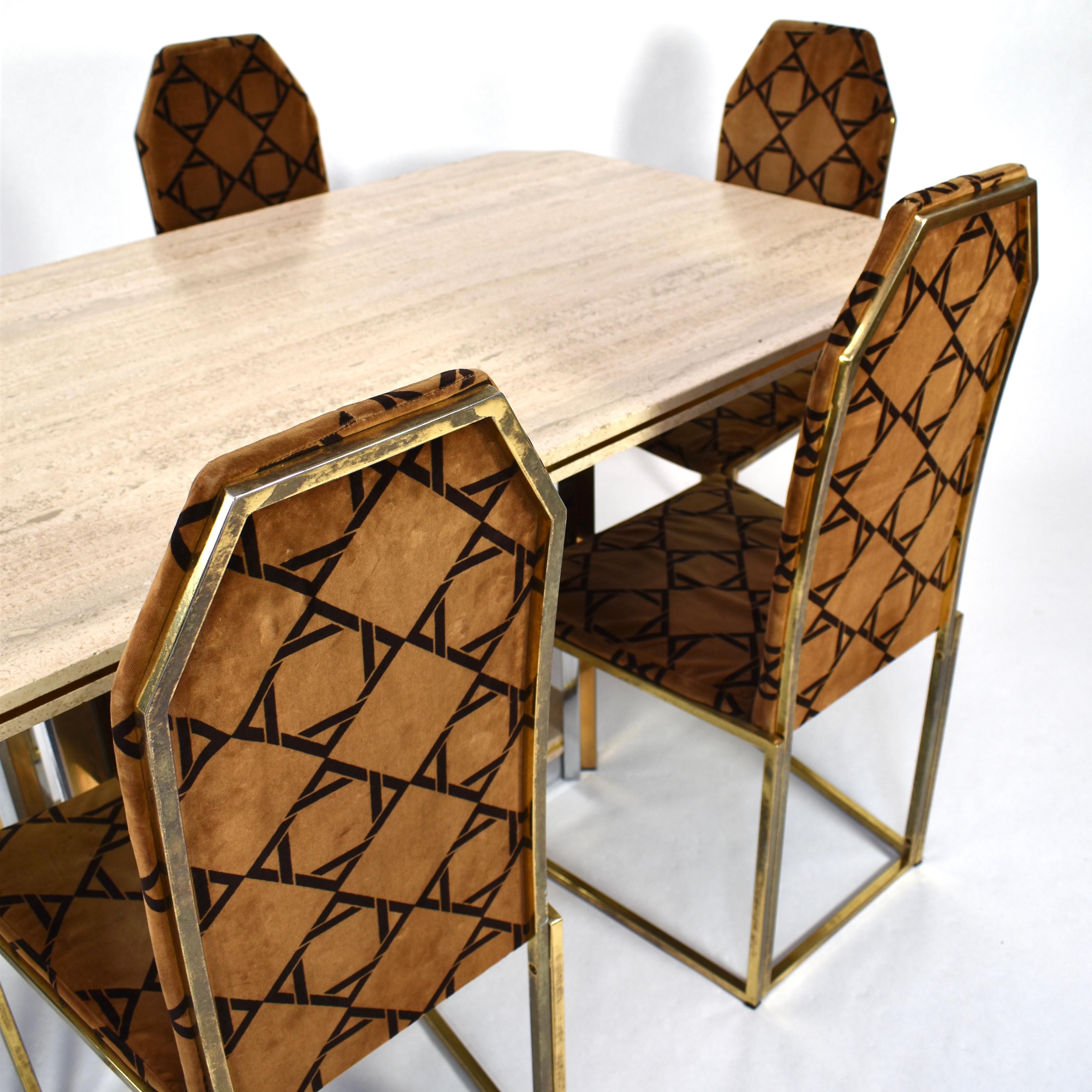 Willy Rizzo Style Dining Table in Travertine, Brass and Gold, 1970 8