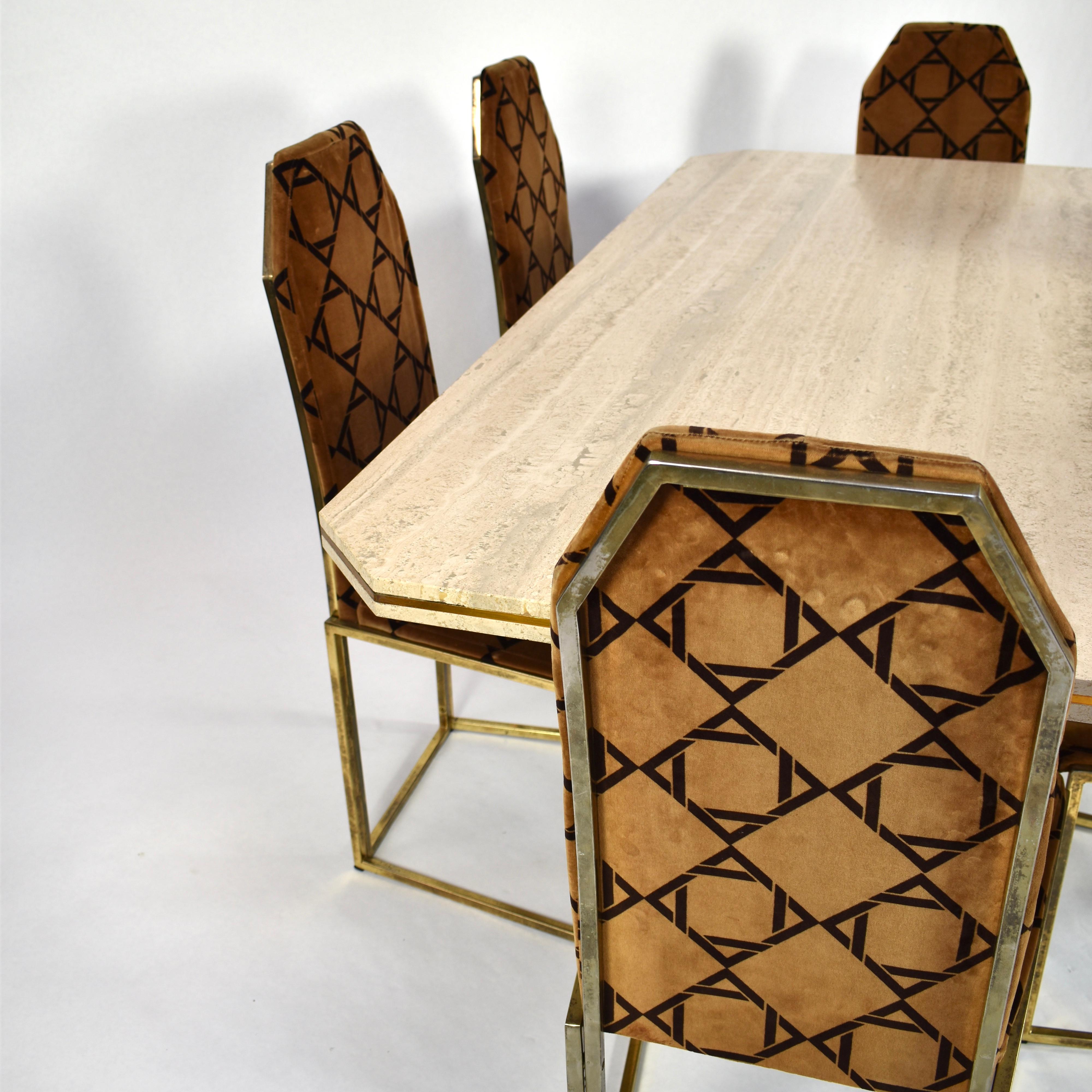 Willy Rizzo Style Dining Table in Travertine, Brass and Gold, 1970 9