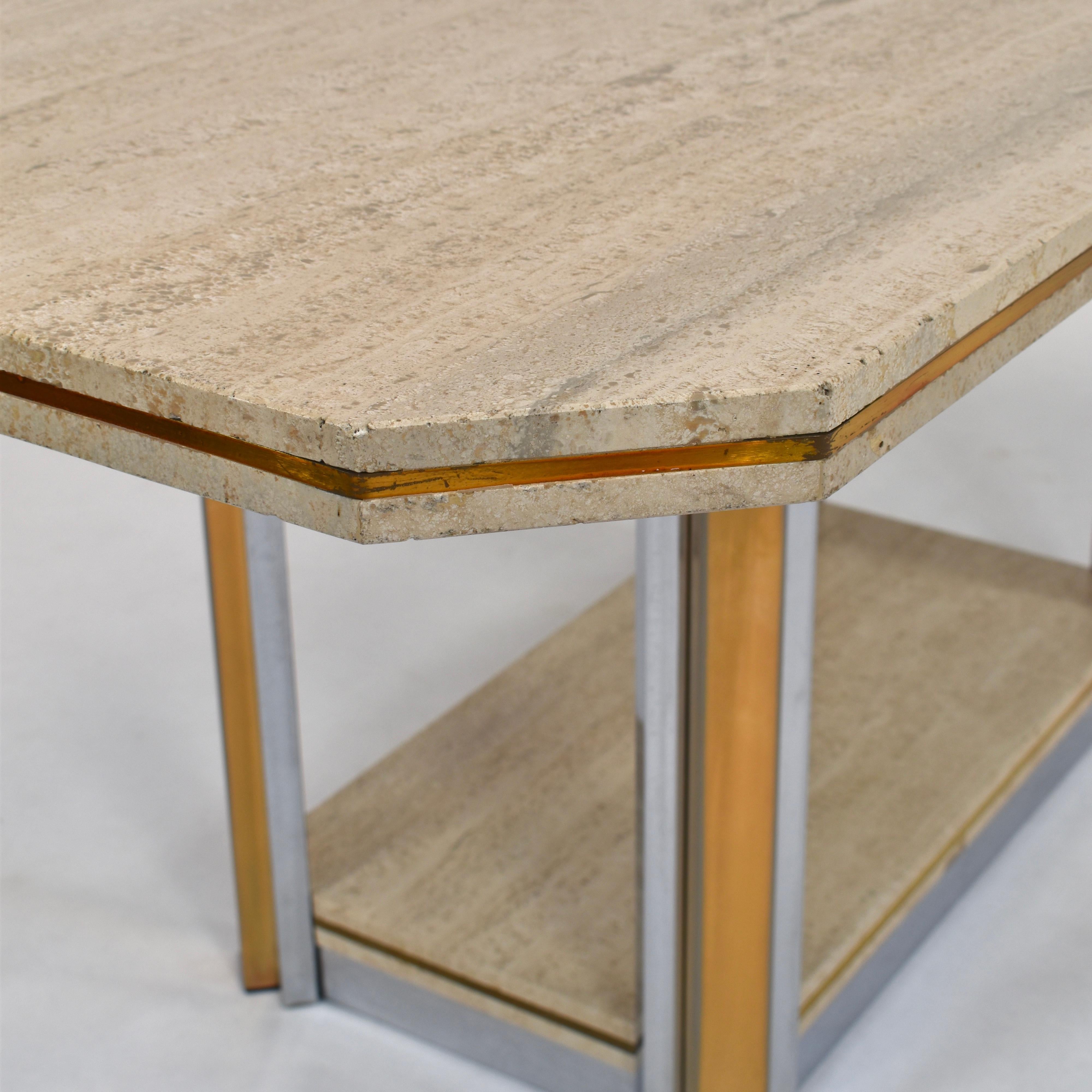Late 20th Century Willy Rizzo Style Dining Table in Travertine, Brass and Gold, 1970