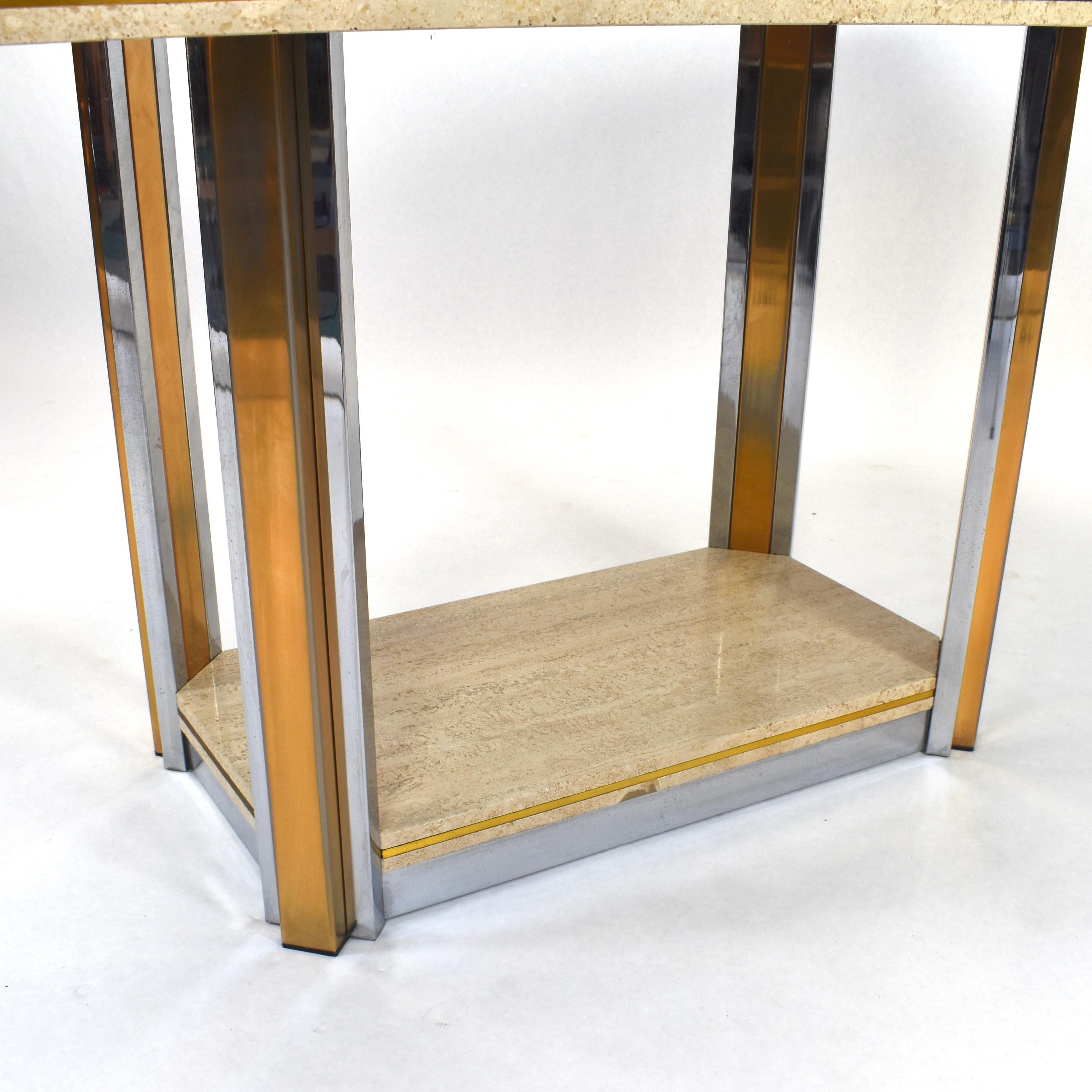 Willy Rizzo Style Dining Table in Travertine, Brass and Gold, 1970 2
