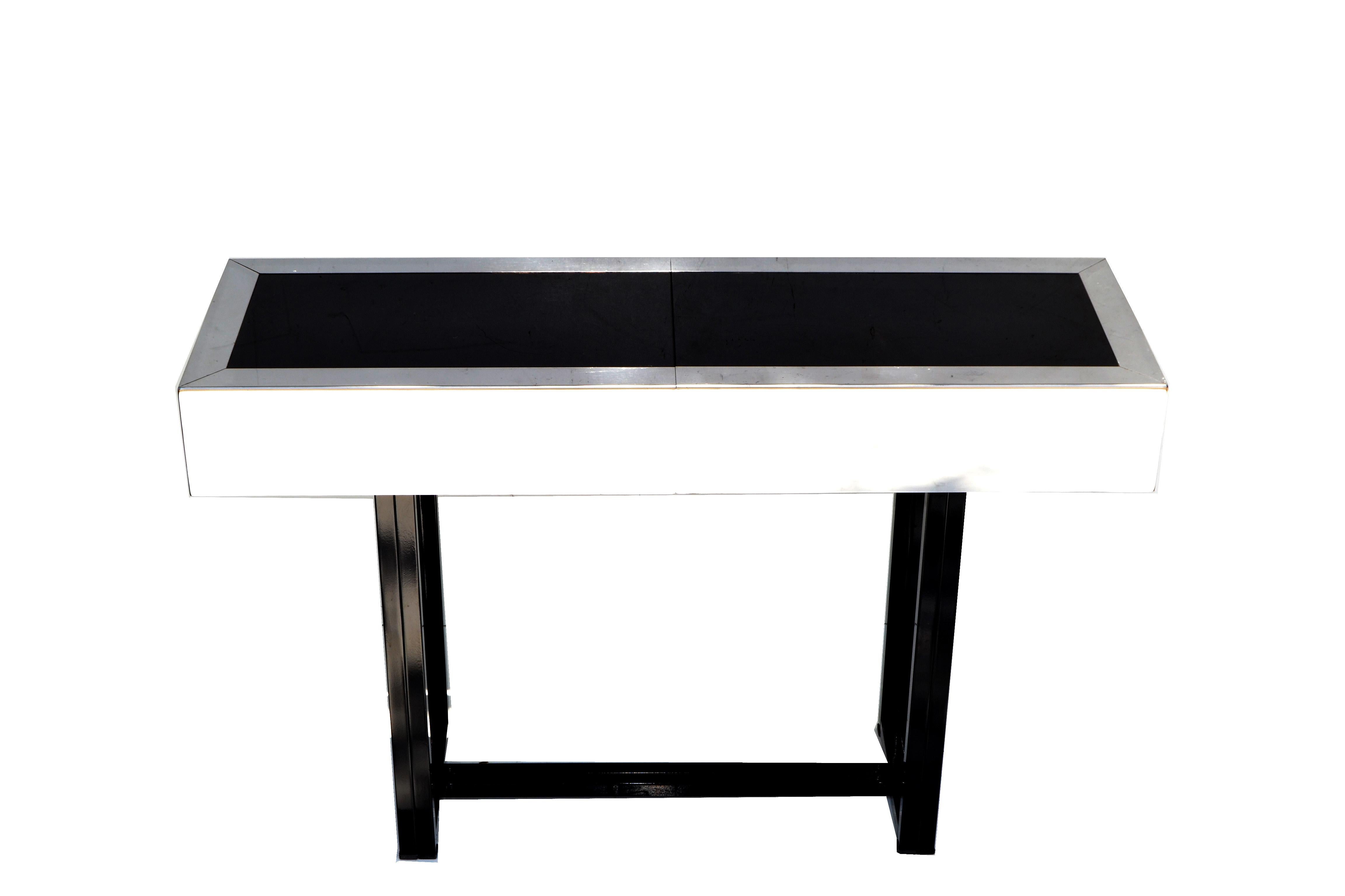Willy Rizzo Style Expendable Steel Chrome Bar Console Table Black Glass Italy 70 For Sale 4