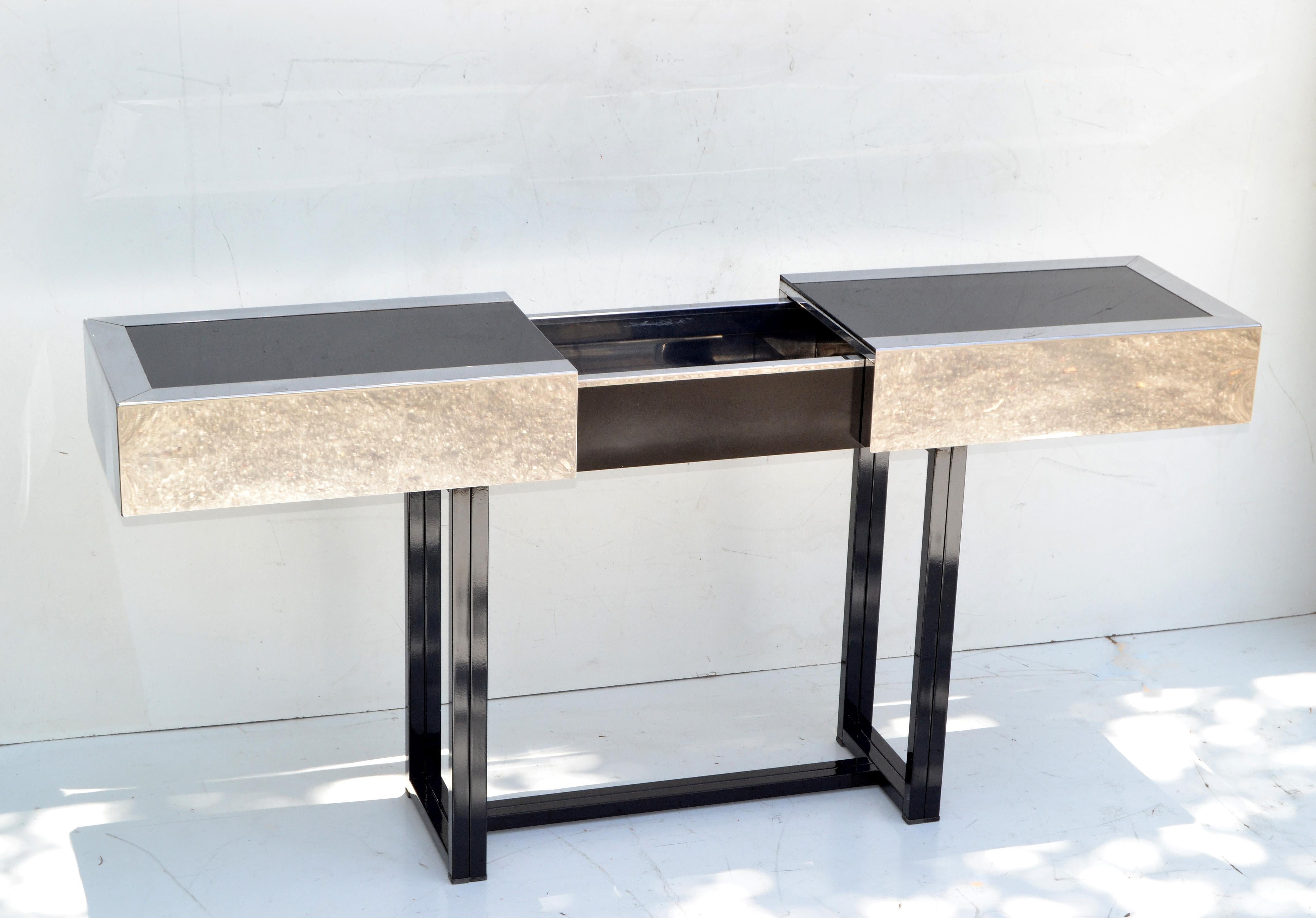 black and chrome console table