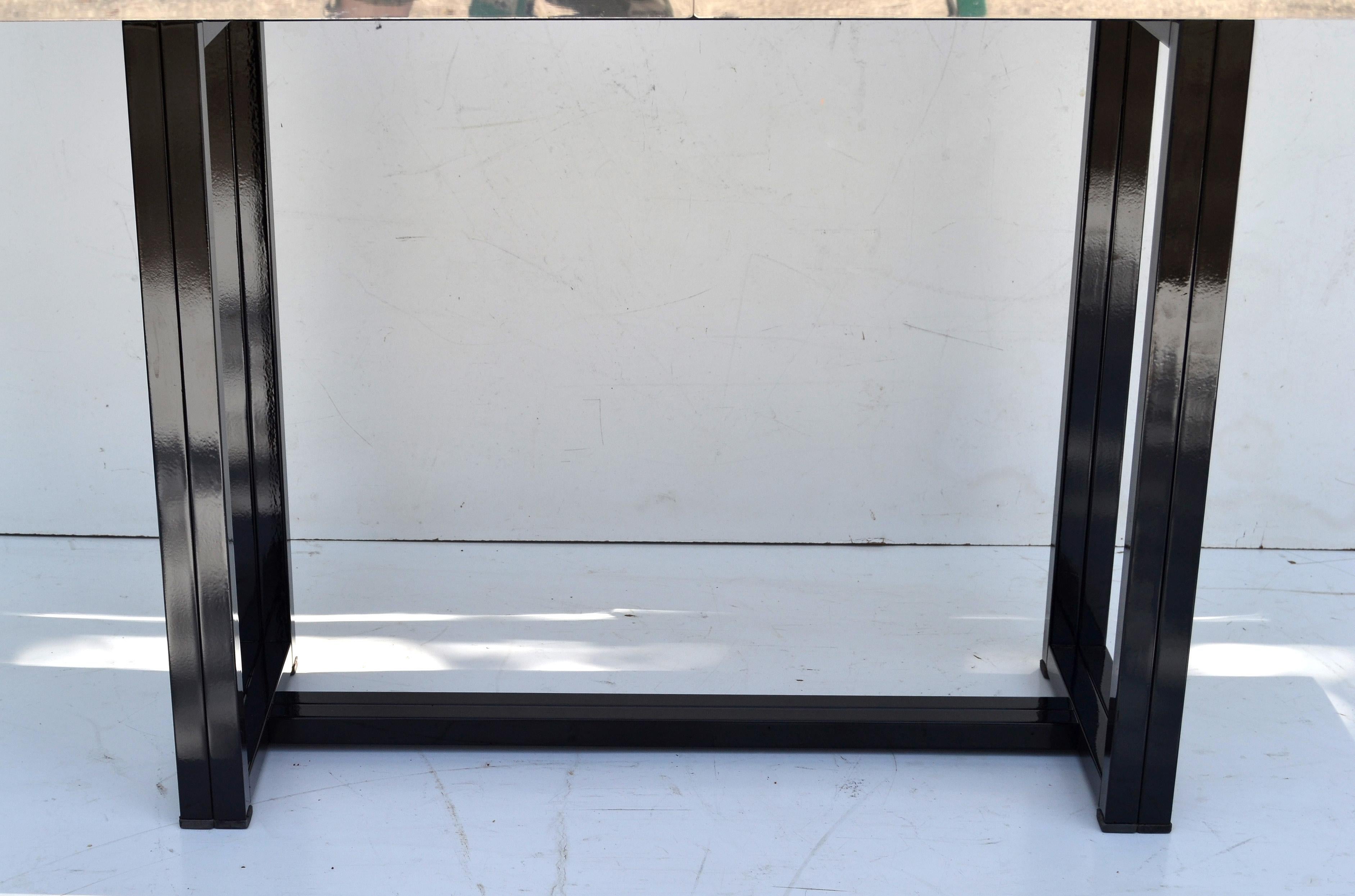Willy Rizzo Style Expendable Steel Chrome Bar Console Table Black Glass Italy 70 In Good Condition For Sale In Miami, FL