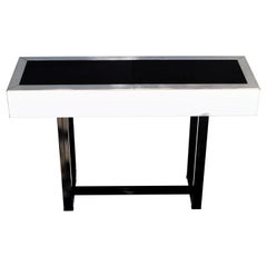Willy Rizzo Stile Spendibile Acciaio Cromo Bar Console Tavolo Vetro Nero Italia 70