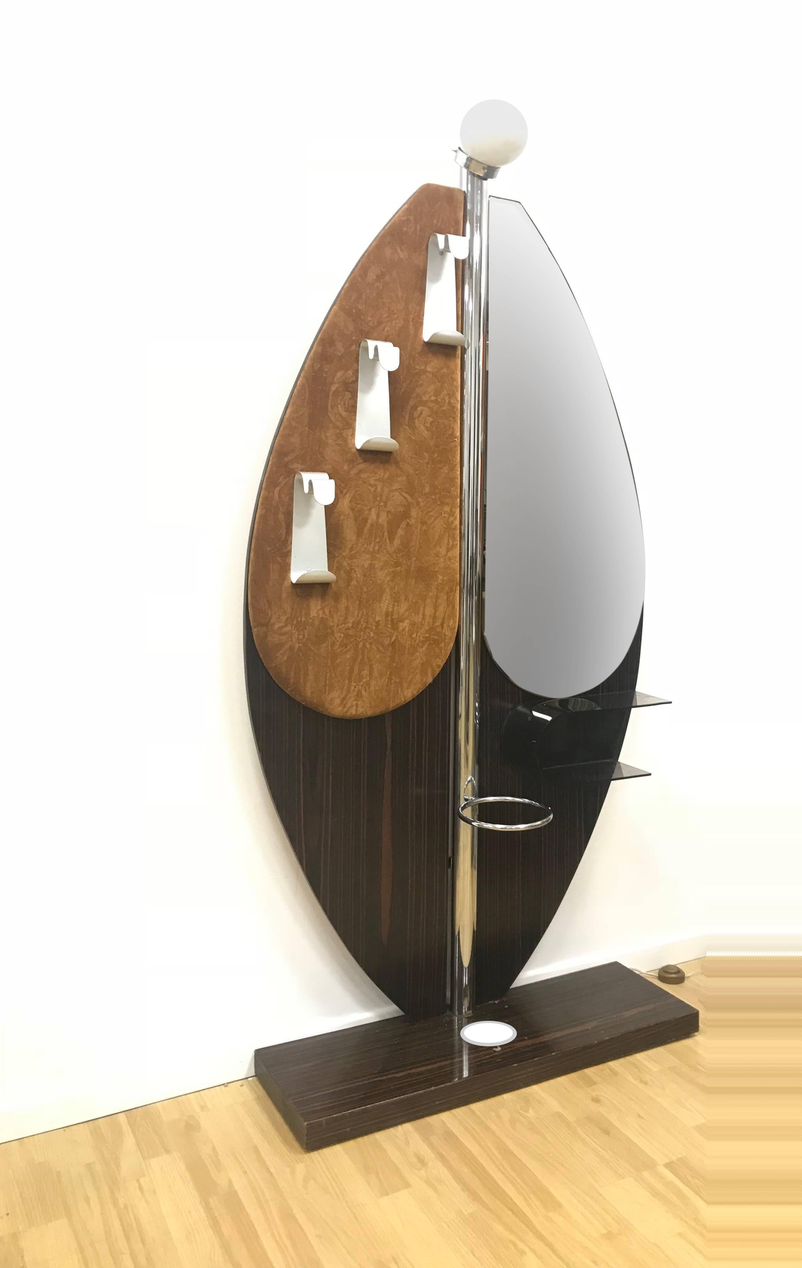 Mid-Century Modern Willy Rizzo Style, Hanger with Light and Mirror, Umbrella Stand, Italy, 1970s