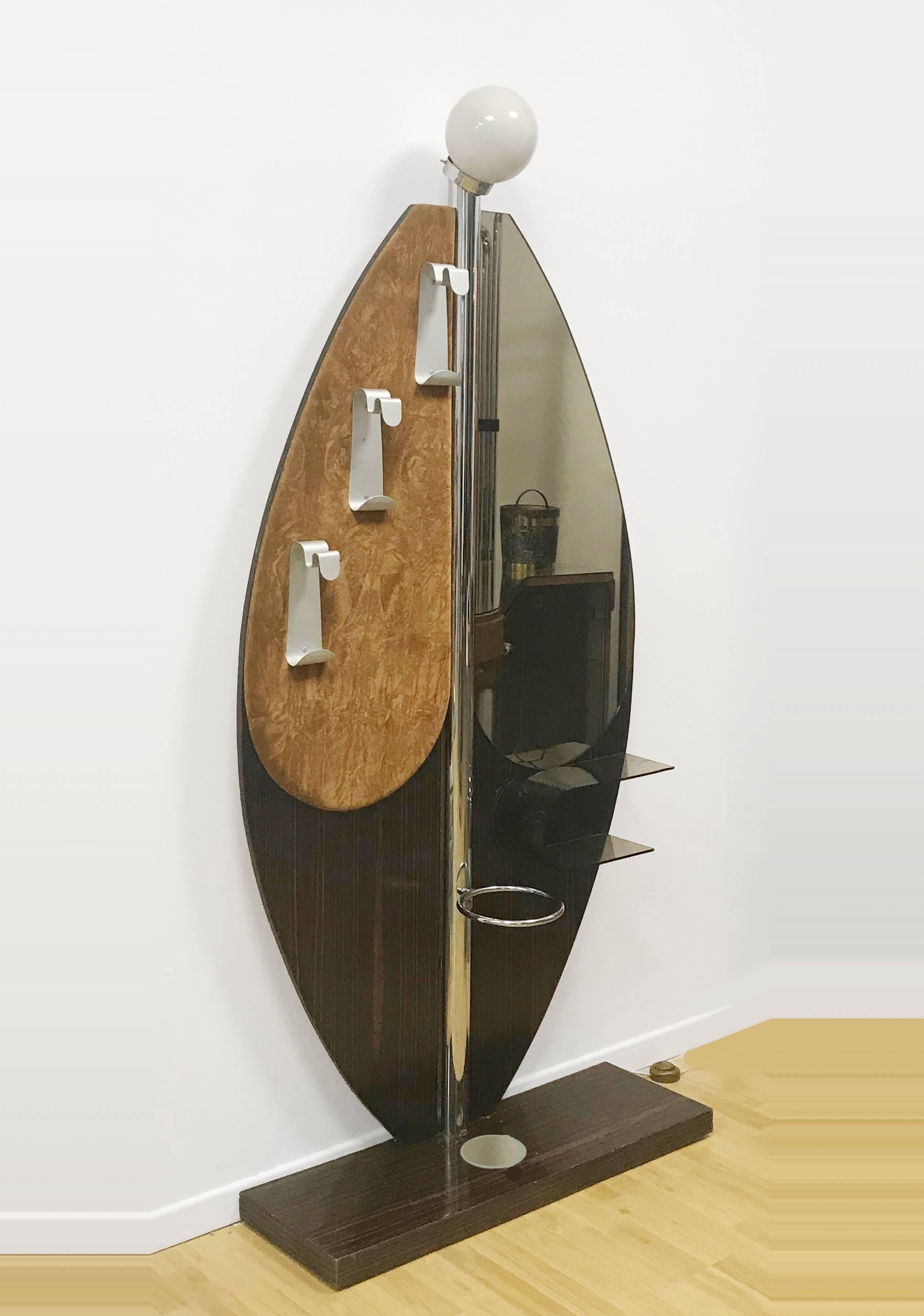 Italian Willy Rizzo Style, Hanger with Light and Mirror, Umbrella Stand, Italy, 1970s