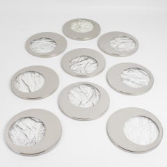 Willy Rizzo Style Ice Effect Lucite and Chrome Coasters, 9 pieces, circa 1970