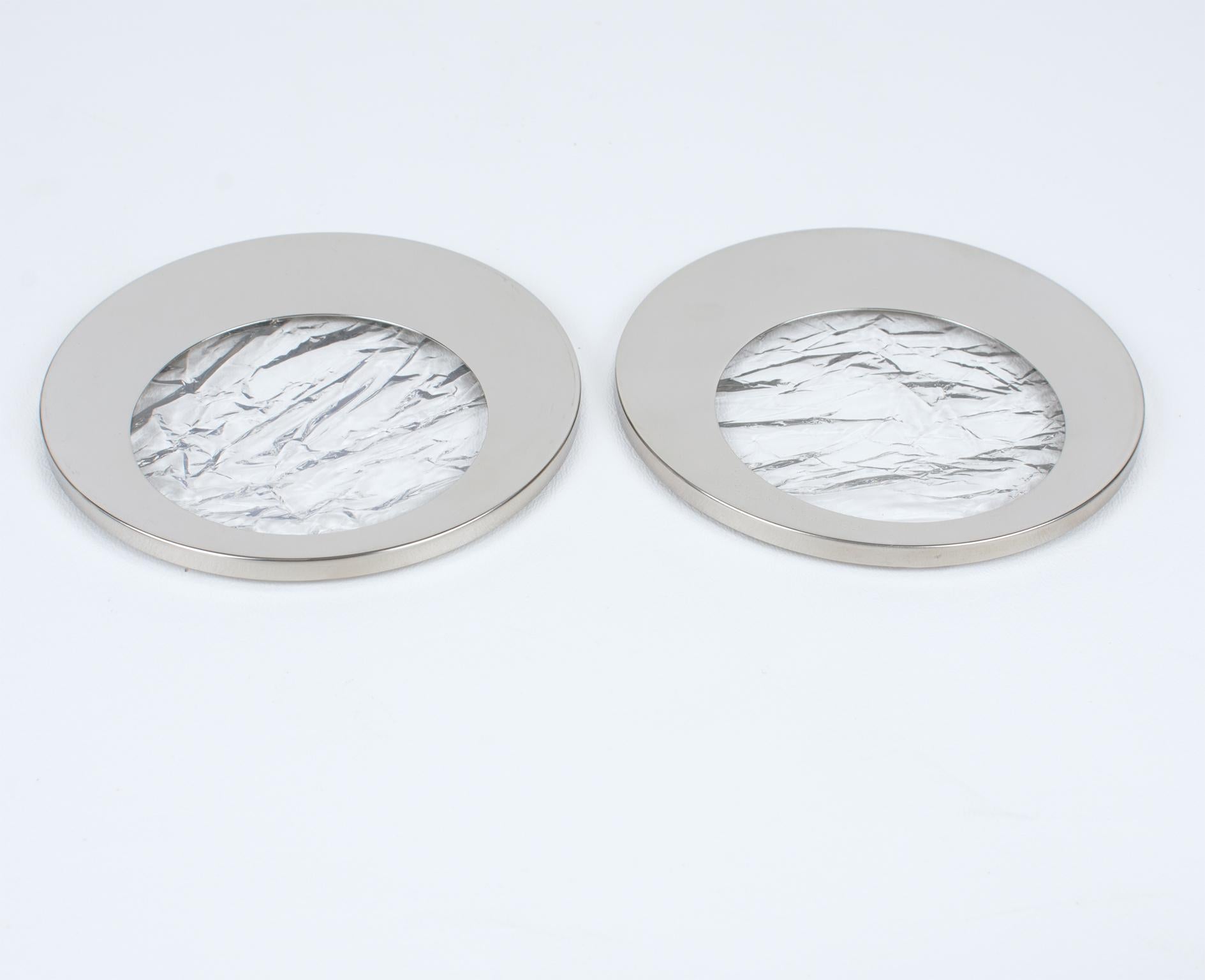 Posavasos de Lucita y Cromo Efecto Hielo Estilo Willy Rizzo, 9 piezas en venta 4