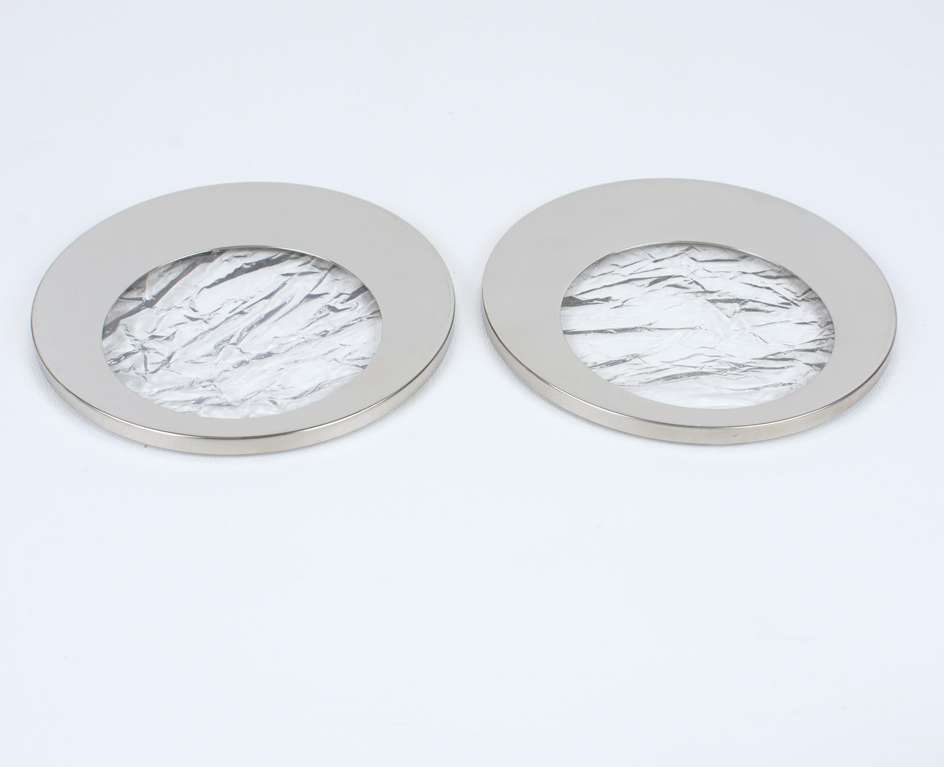 Sottobicchieri in lucite e cromo in stile Willy Rizzo effetto ghiaccio, 9 pezzi in vendita 6