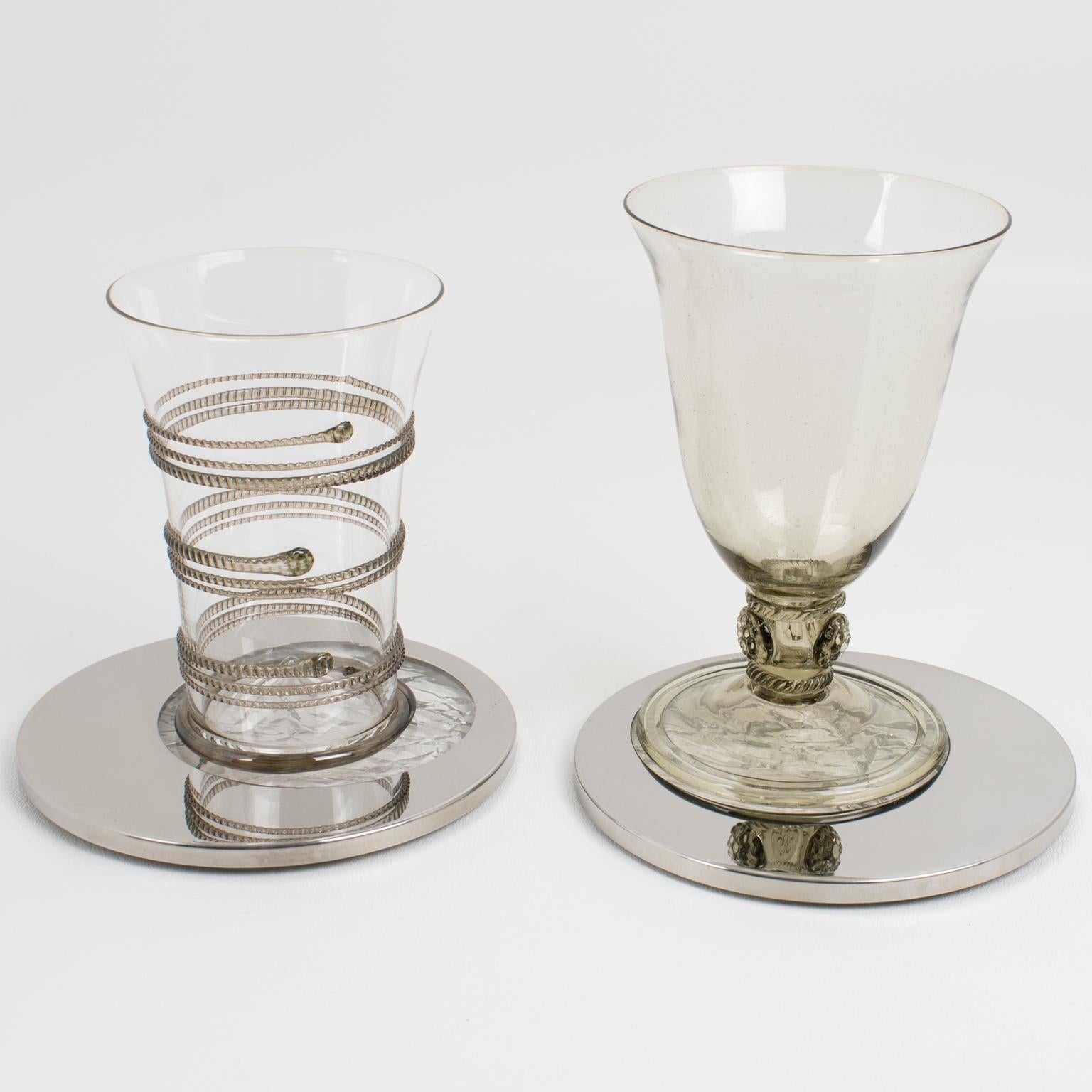 Posavasos de Lucita y Cromo Efecto Hielo Estilo Willy Rizzo, 9 piezas Metal en venta