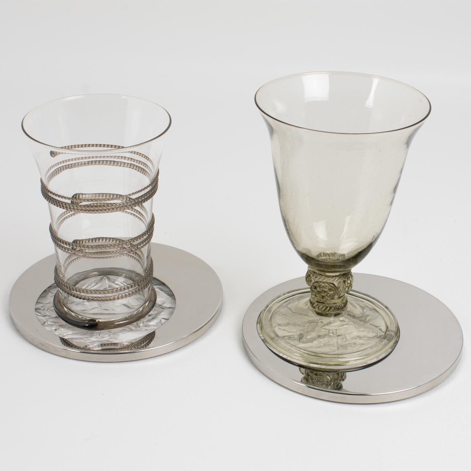 Posavasos de Lucita y Cromo Efecto Hielo Estilo Willy Rizzo, 9 piezas finales del siglo XX en venta