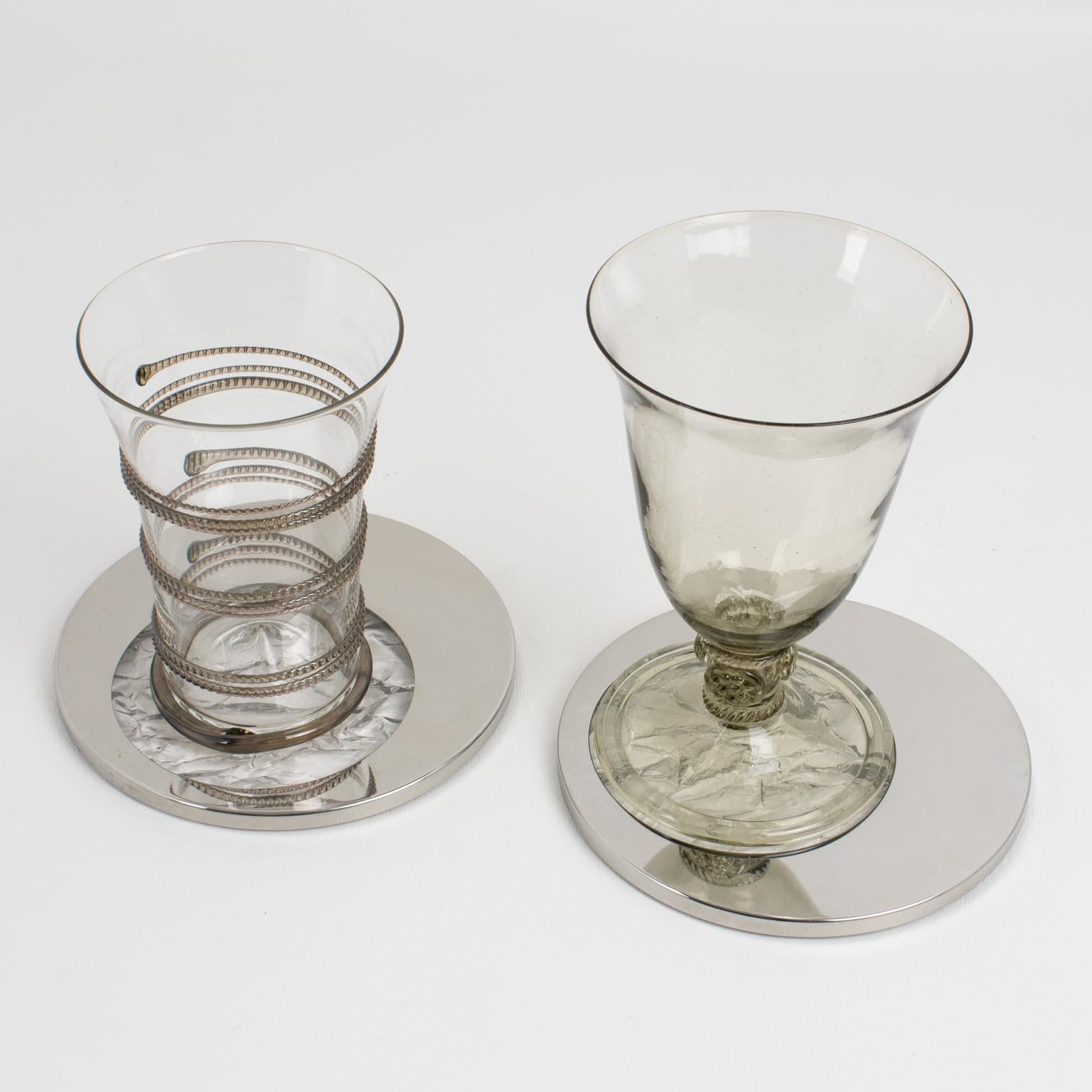 Posavasos de Lucita y Cromo Efecto Hielo Estilo Willy Rizzo, 9 piezas Metal en venta