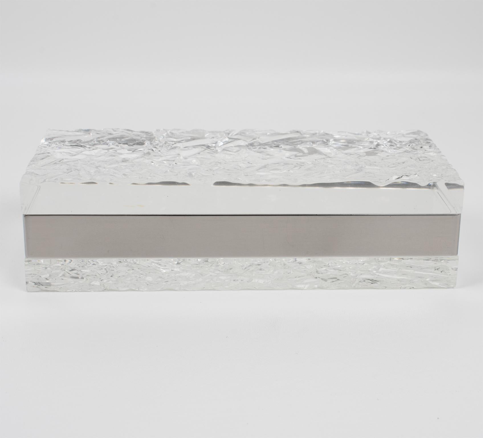 Willy Rizzo Style Ice Effect Lucite and Chrome Decorative Box, 1970s For Sale 1