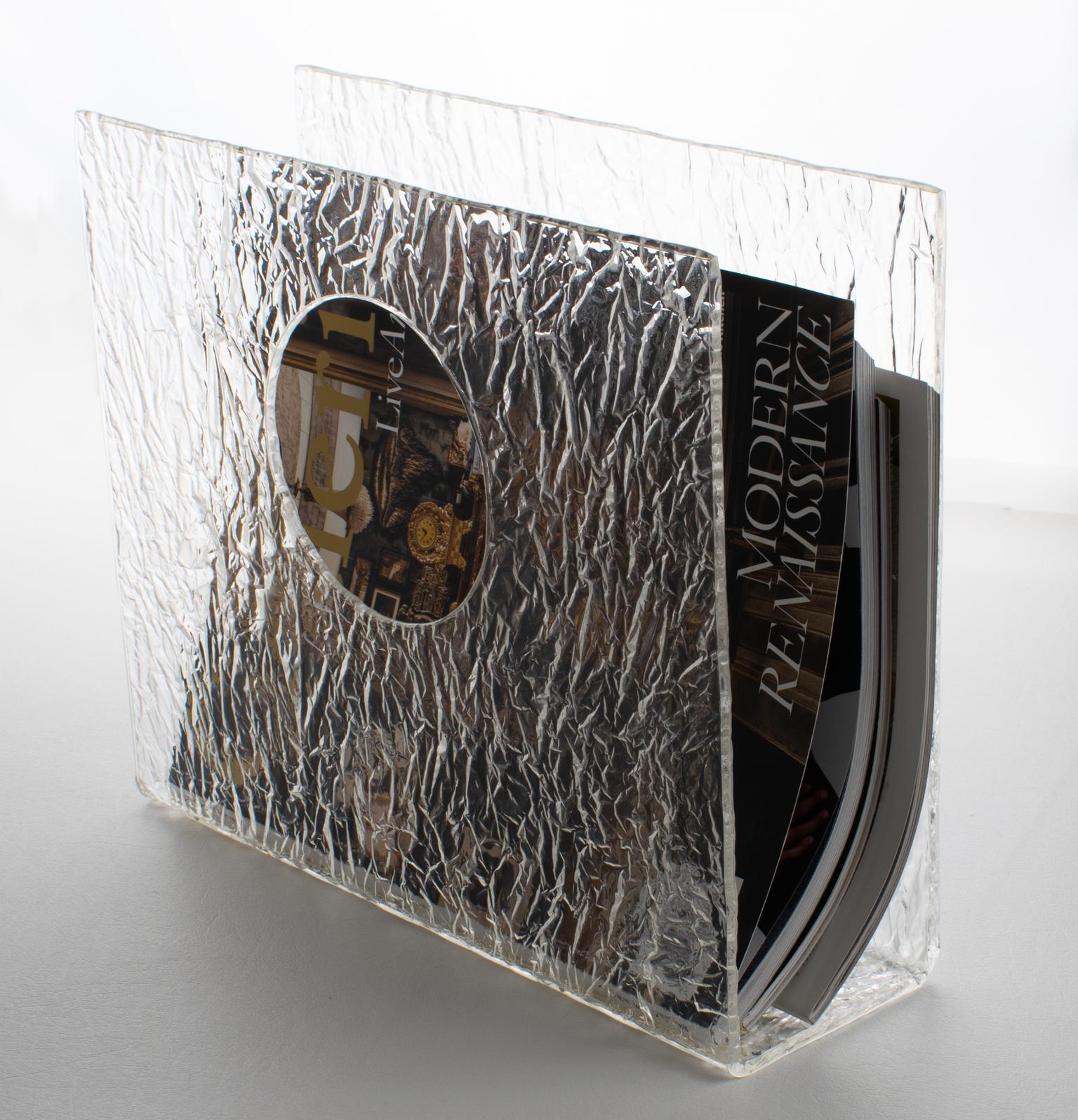 Revistero de Lucite Efecto Hielo Estilo Willy Rizzo, circa 1970 Italiano en venta
