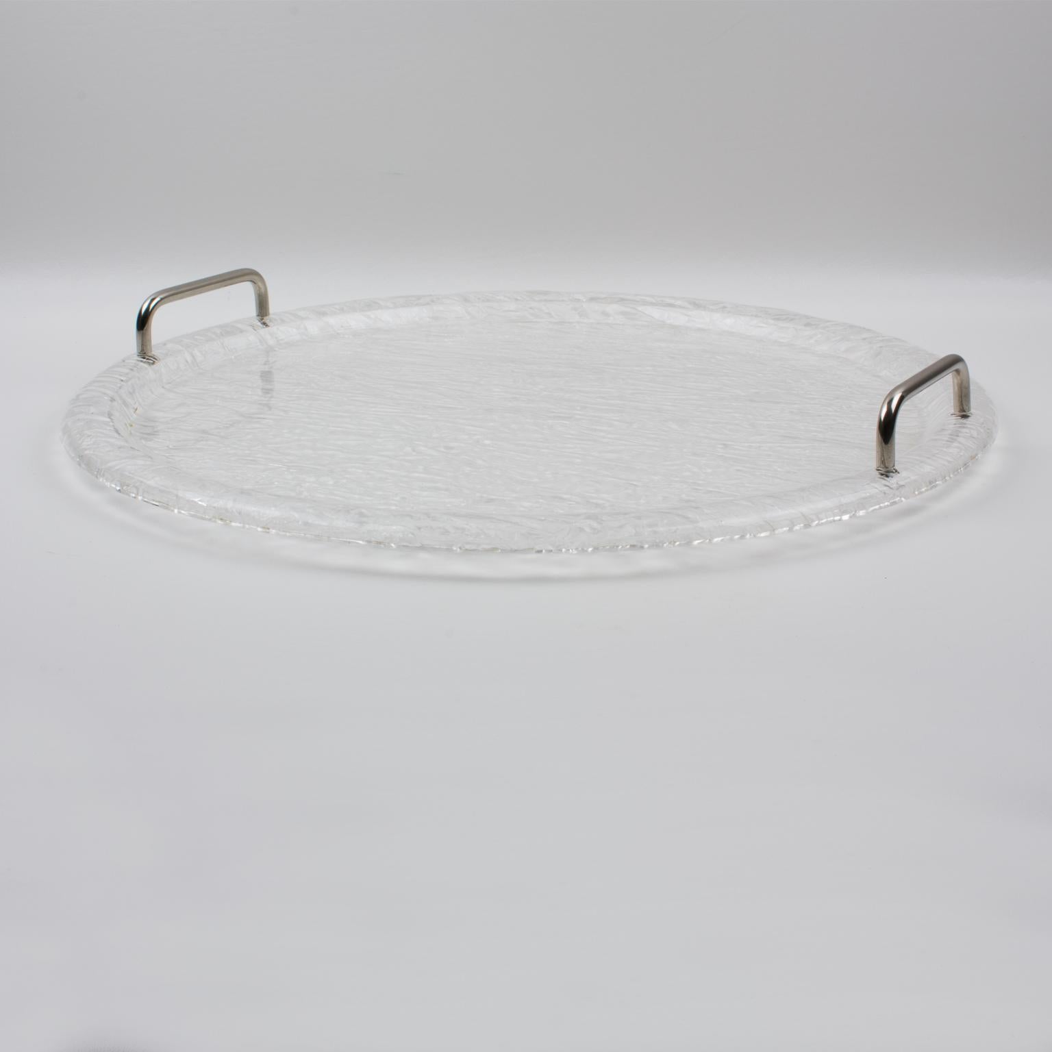 Willy Rizzo Style Ice Effect Round Lucite Barware Tray 6