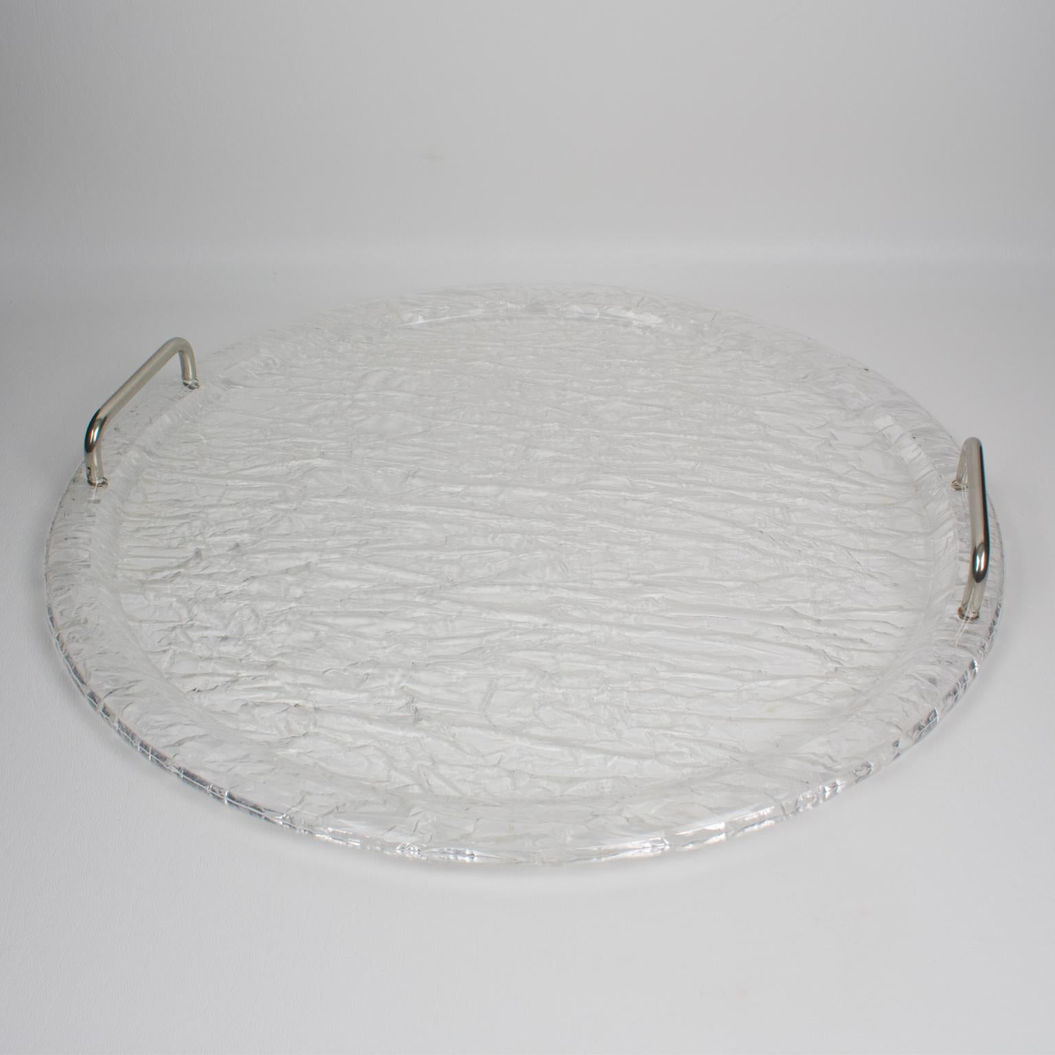 Italian Willy Rizzo Style Ice Effect Round Lucite Barware Tray