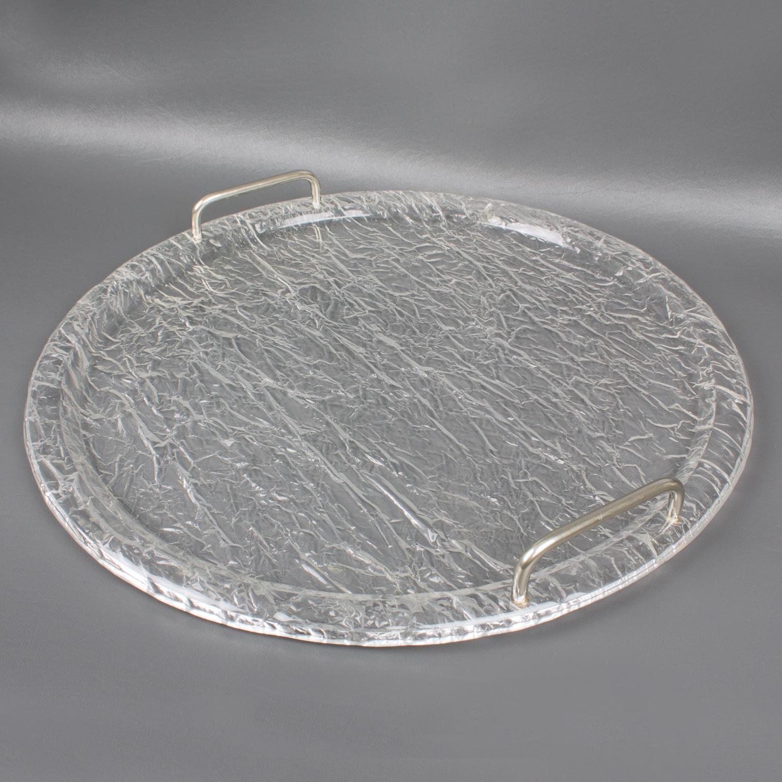 Metal Willy Rizzo Style Ice Effect Round Lucite Barware Tray