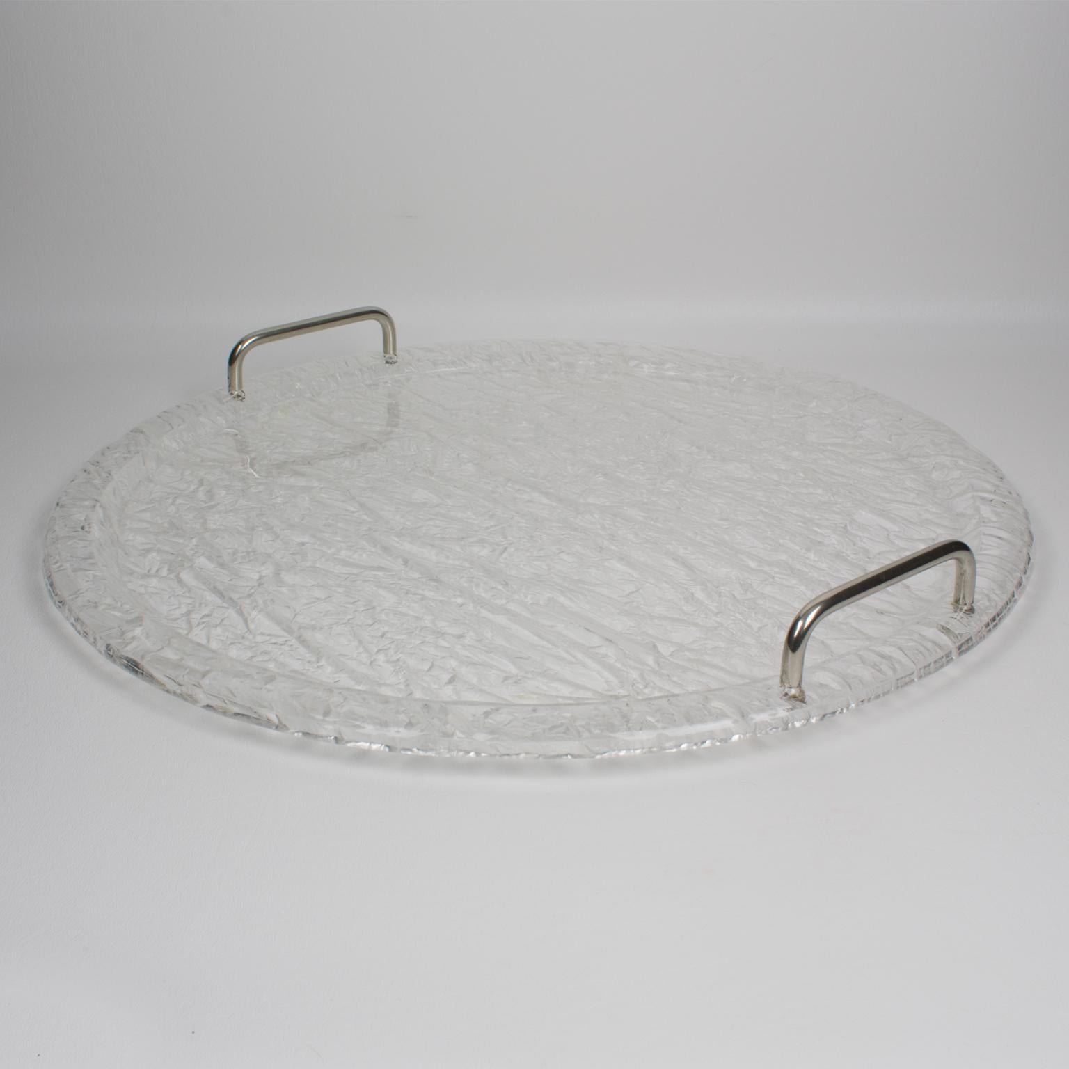 Willy Rizzo Style Ice Effect Round Lucite Barware Tray 1