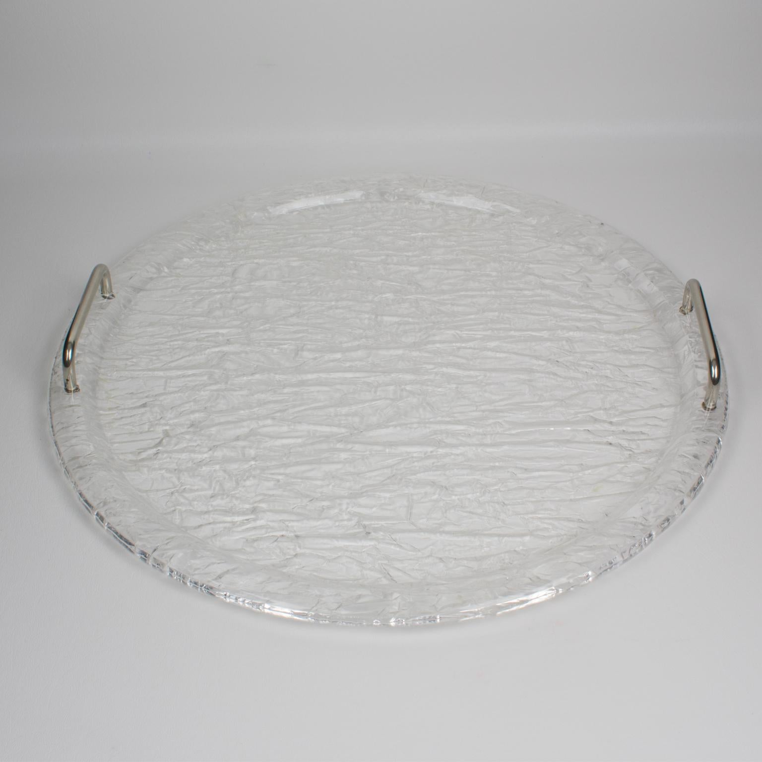 Willy Rizzo Style Ice Effect Round Lucite Barware Tray 2