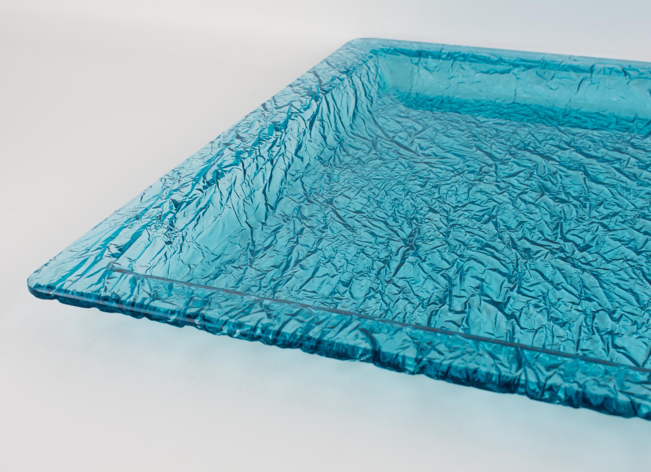 Willy Rizzo Style Ice Effect Turquoise Lucite Barware Serving Tray For Sale 3