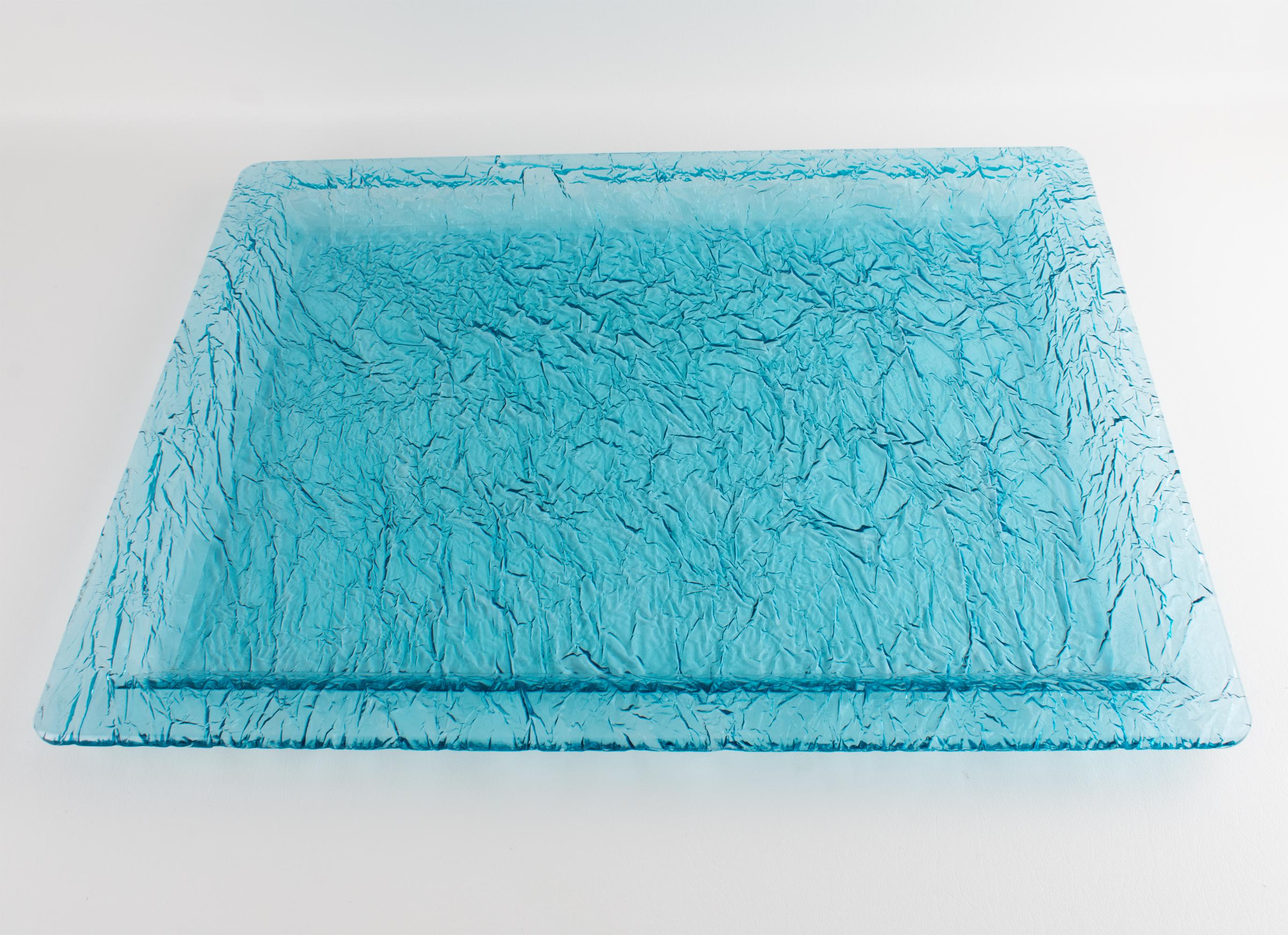 Mid-Century Modern Willy Rizzo Style Ice Effect Turquoise Lucite Barware Serving Tray For Sale