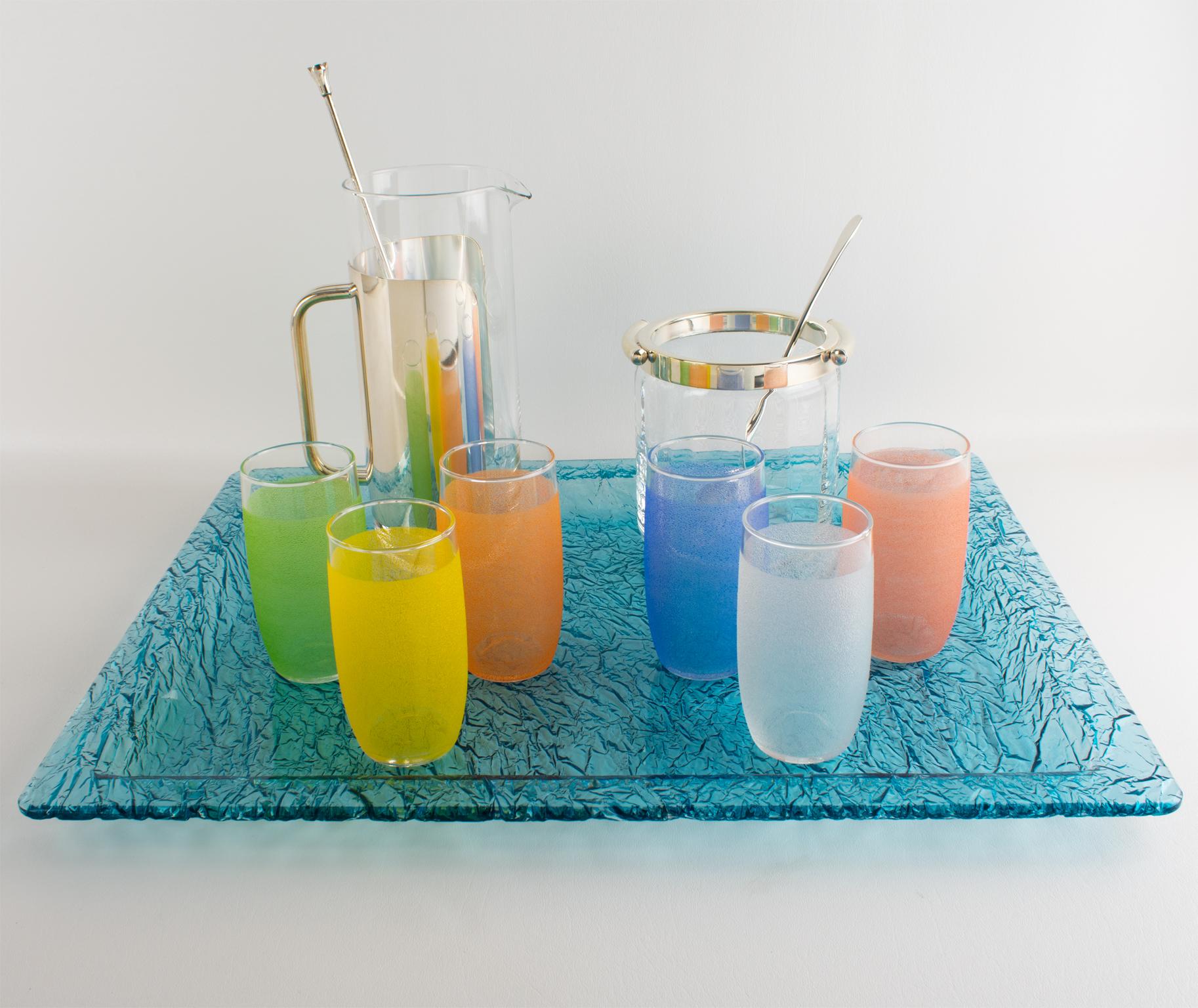 Italian Willy Rizzo Style Ice Effect Turquoise Lucite Barware Serving Tray For Sale
