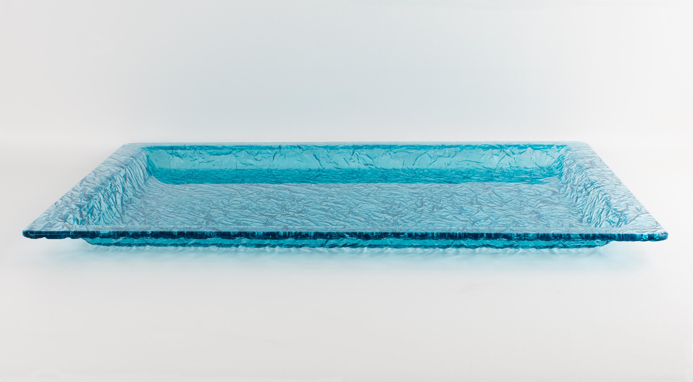 Acrylic Willy Rizzo Style Ice Effect Turquoise Lucite Barware Serving Tray For Sale