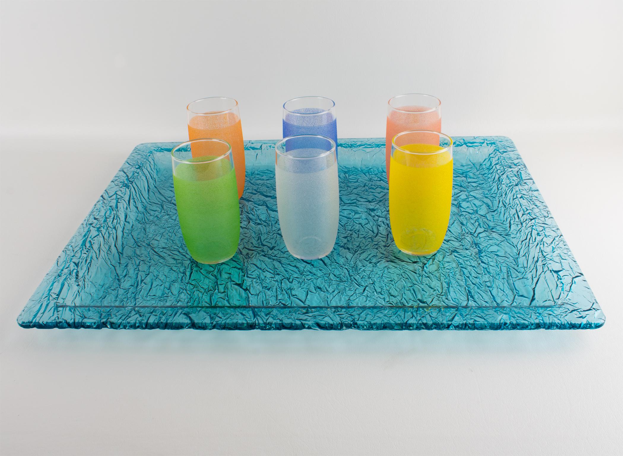 Willy Rizzo Style Ice Effect Turquoise Lucite Barware Serving Tray For Sale 1